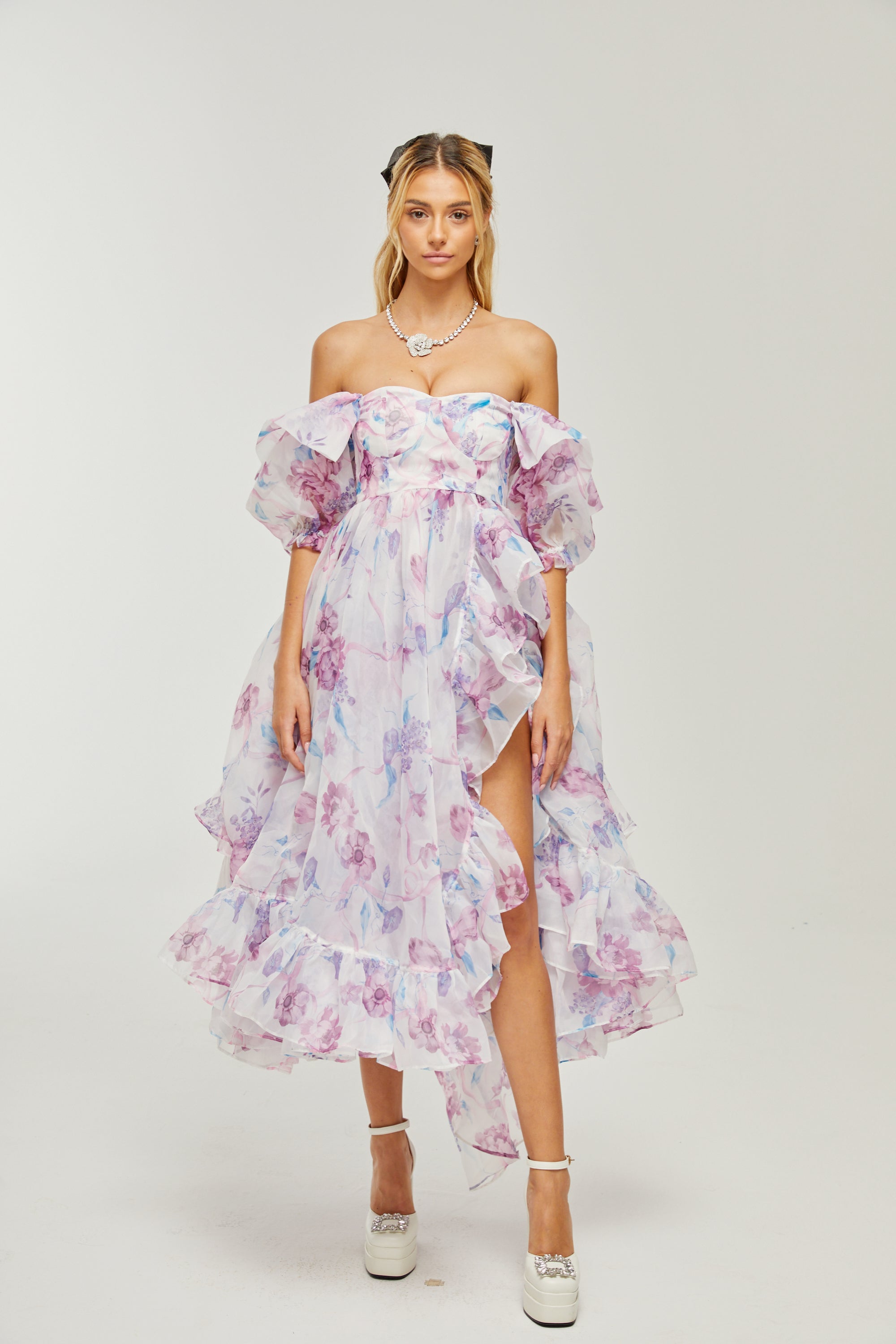 Béatrice pile midi elbise