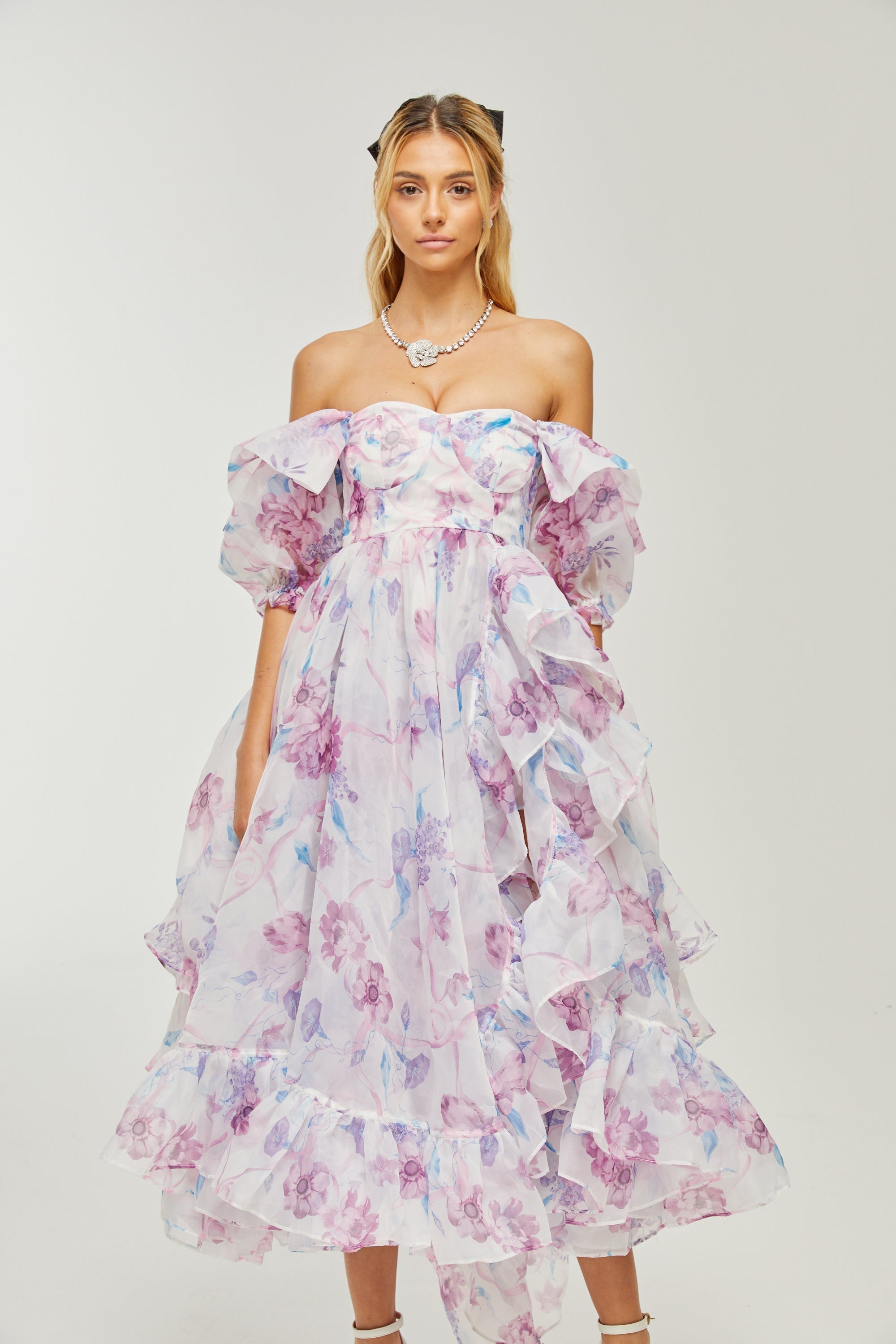 Béatrice pile midi elbise