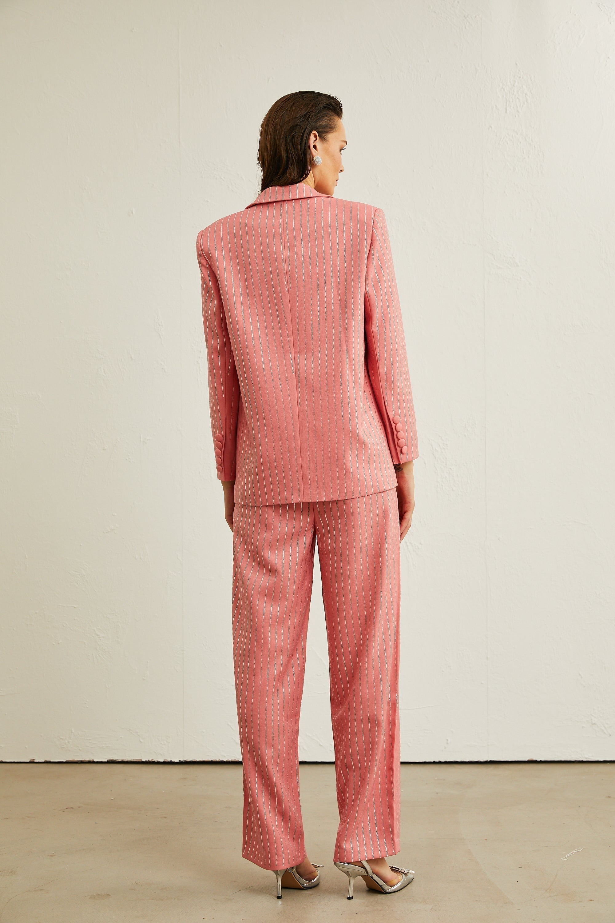 Çizgili İşlemeli Ceket Ve Pantolon Uyumlu Takım