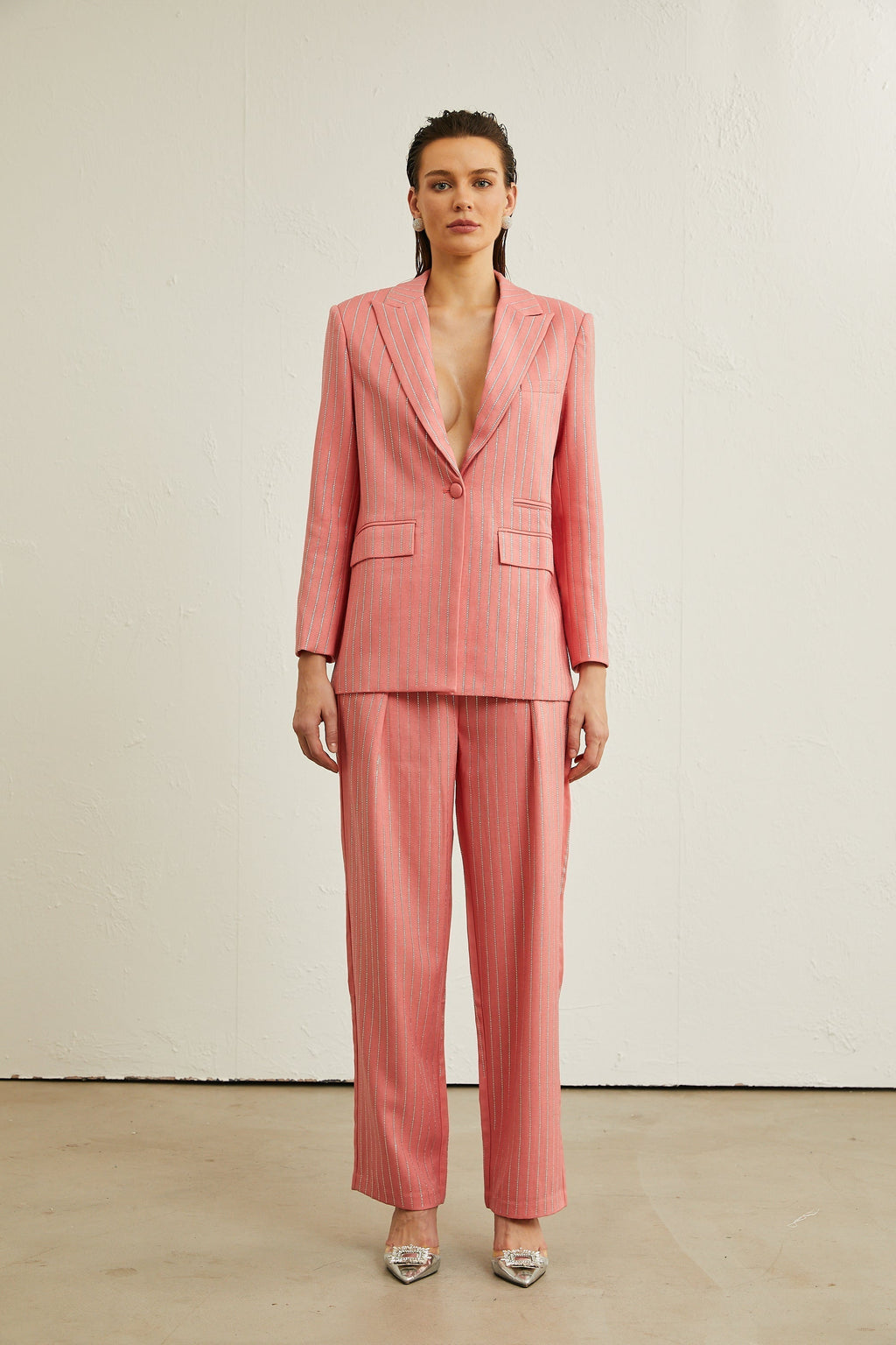 Çizgili İşlemeli Ceket Ve Pantolon Uyumlu Takım