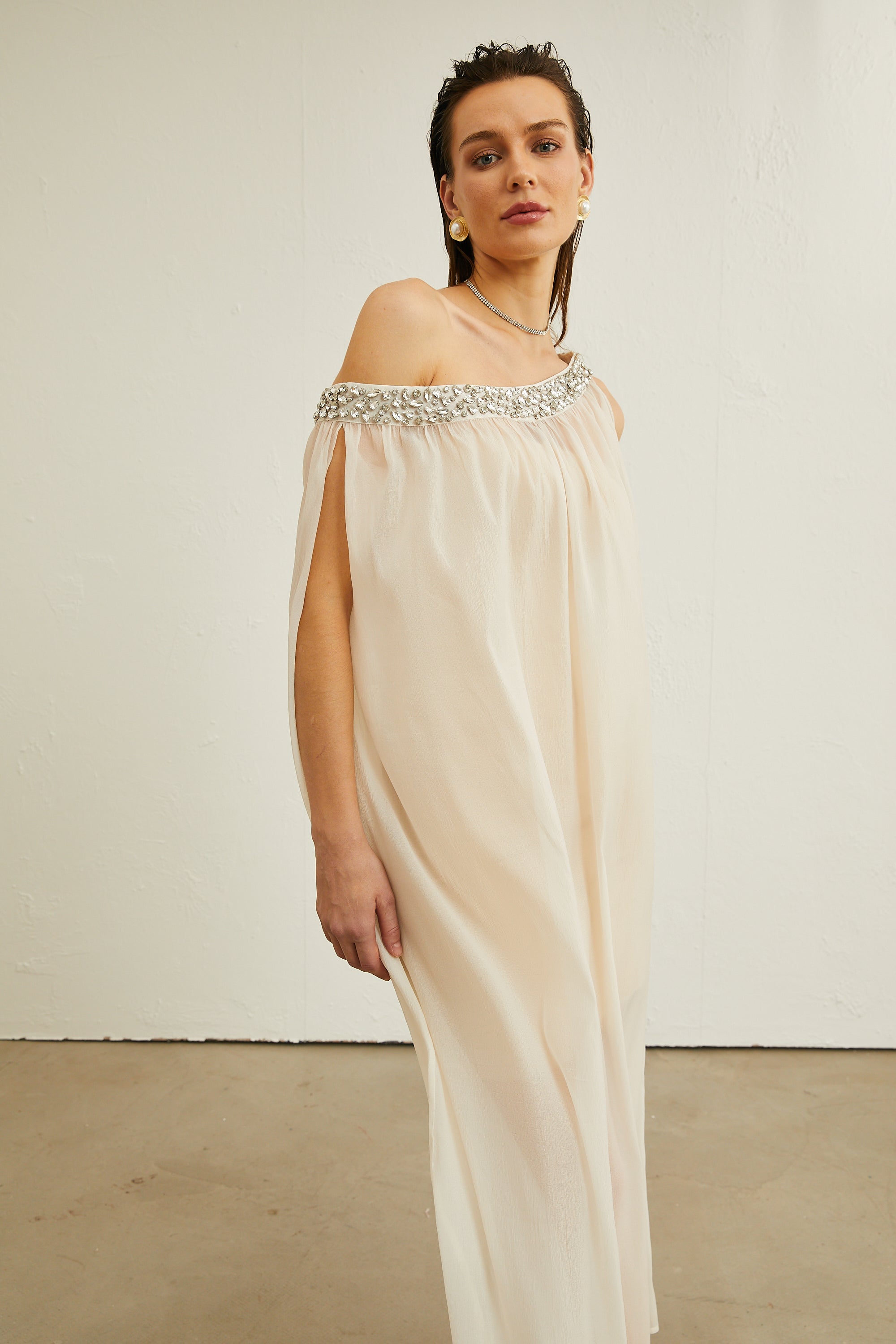 Austen kristal midi elbise