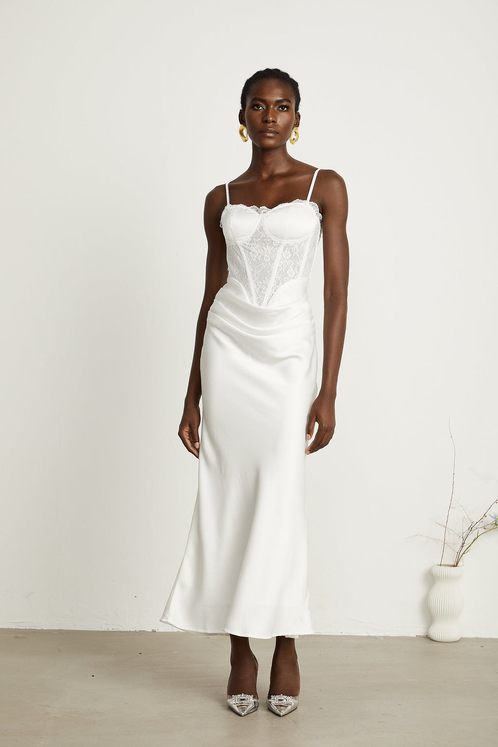 Armelle dantel midi elbise