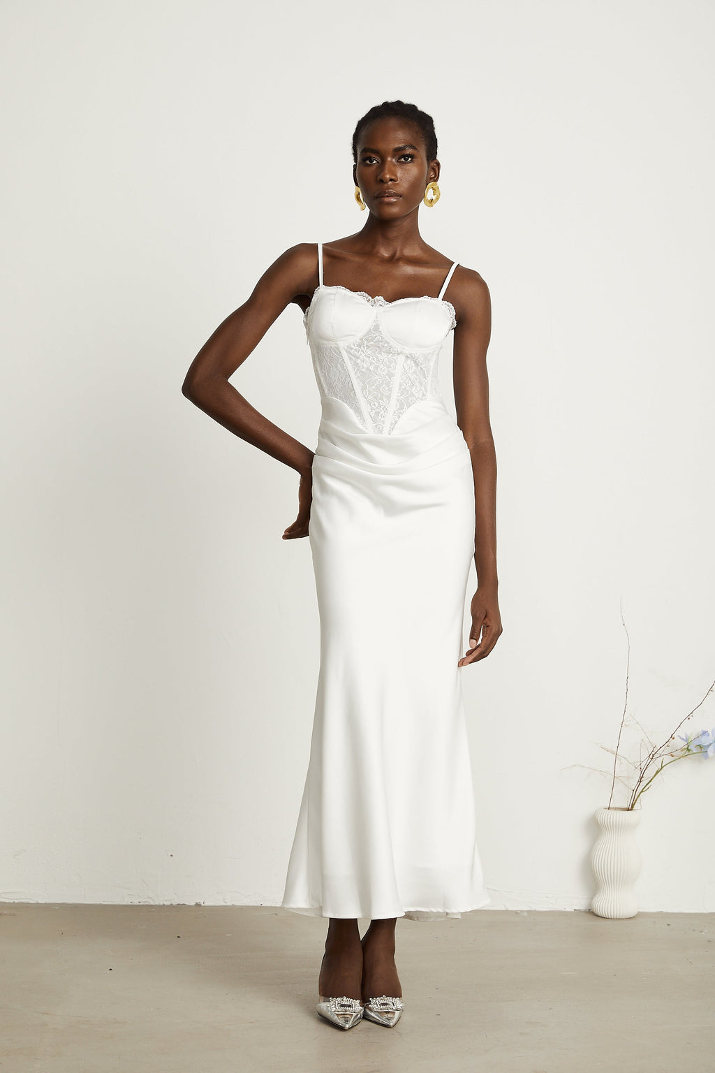 Armelle dantel midi elbise