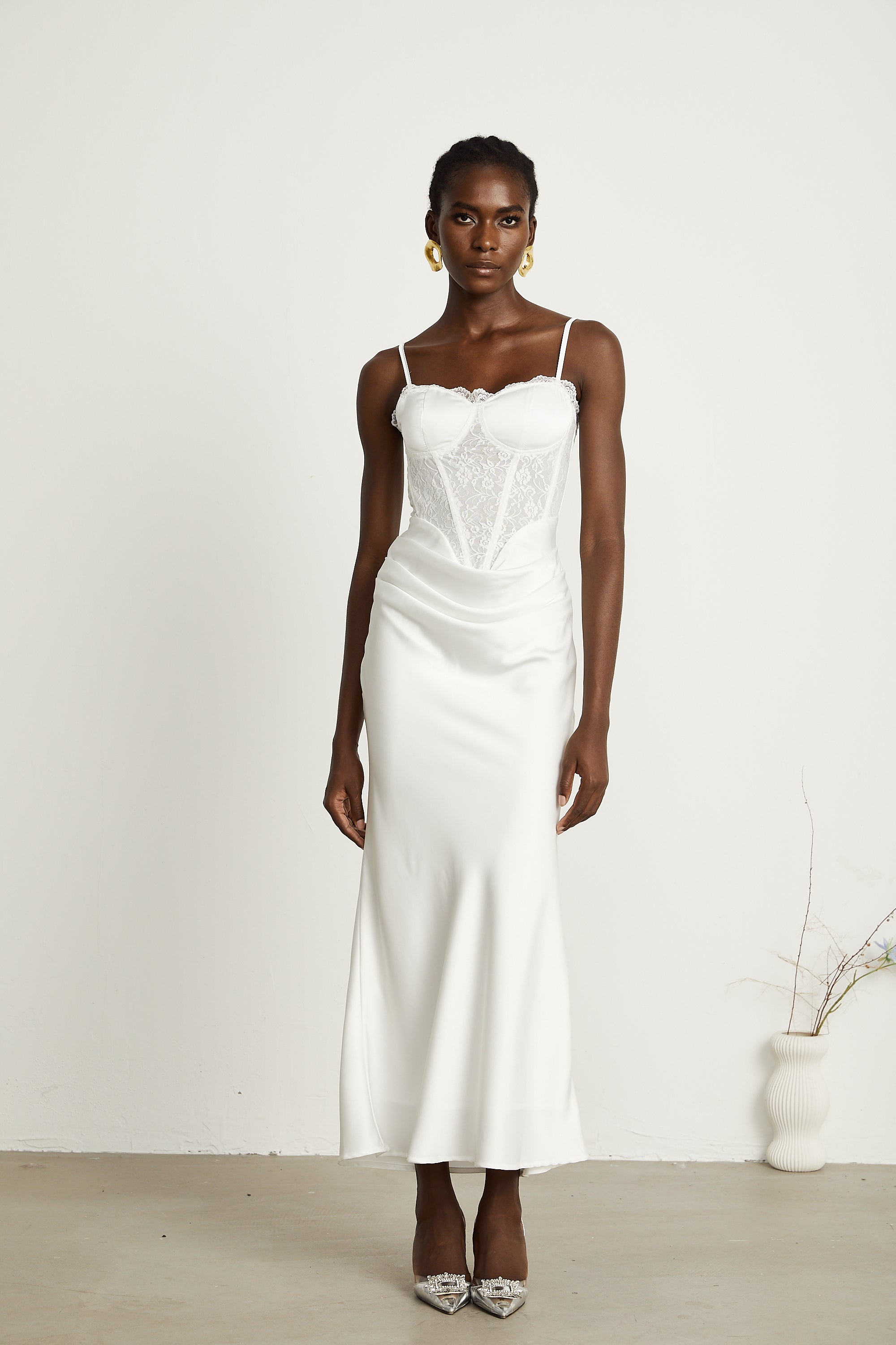 Armelle dantel midi elbise