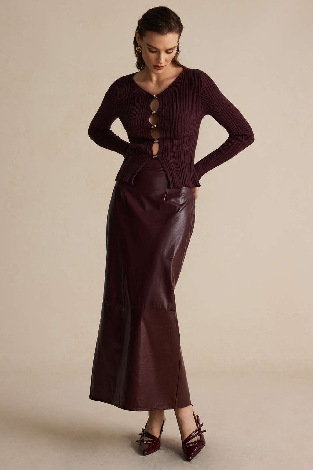 Basic Katı Deri Midi Etek