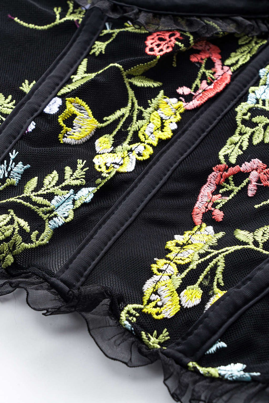 Ağ Mesh Nakışlı Büstiyer