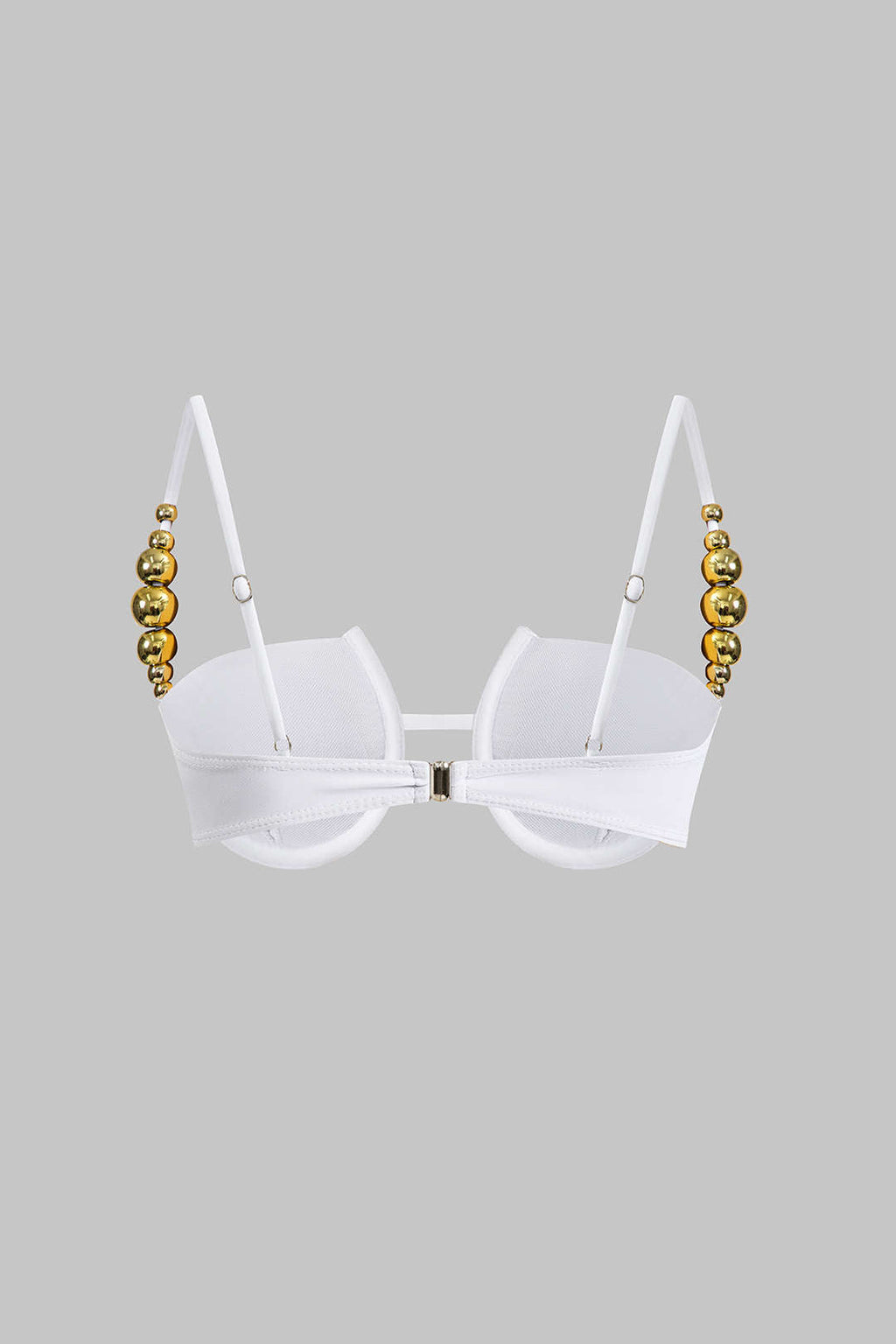 Boncuk Detaylı Büzgülü Düğme Bağlamalı Sırt Dekolteli Bikini Takımı