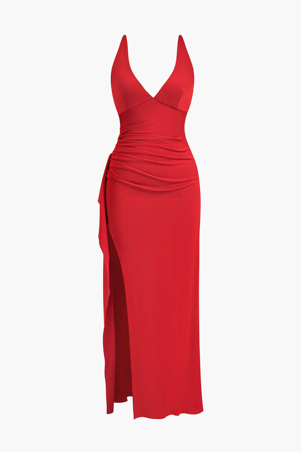 Büzgülü Yırtmaçlı Sırt Geçişli Gece Elbisesi