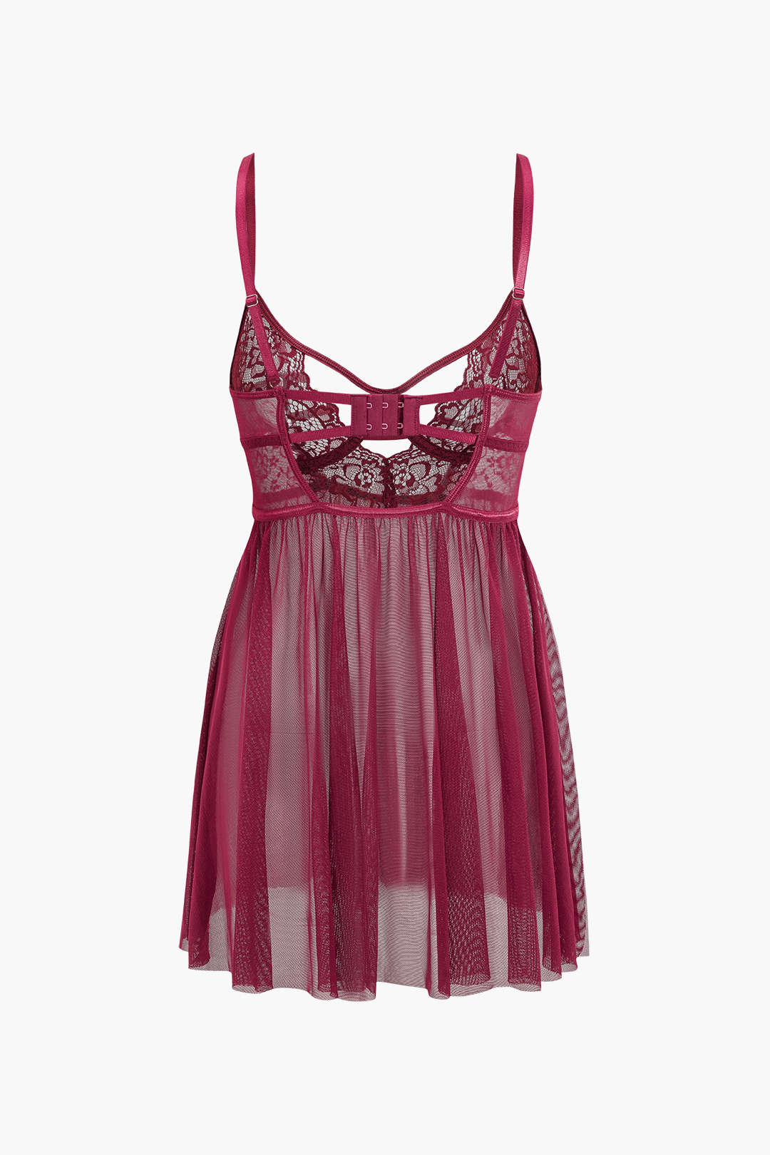 Ağ Mesh Büstiyer Dekolteli İşlemeli Yan Yırtmaçlı Uyku Giyim Seti