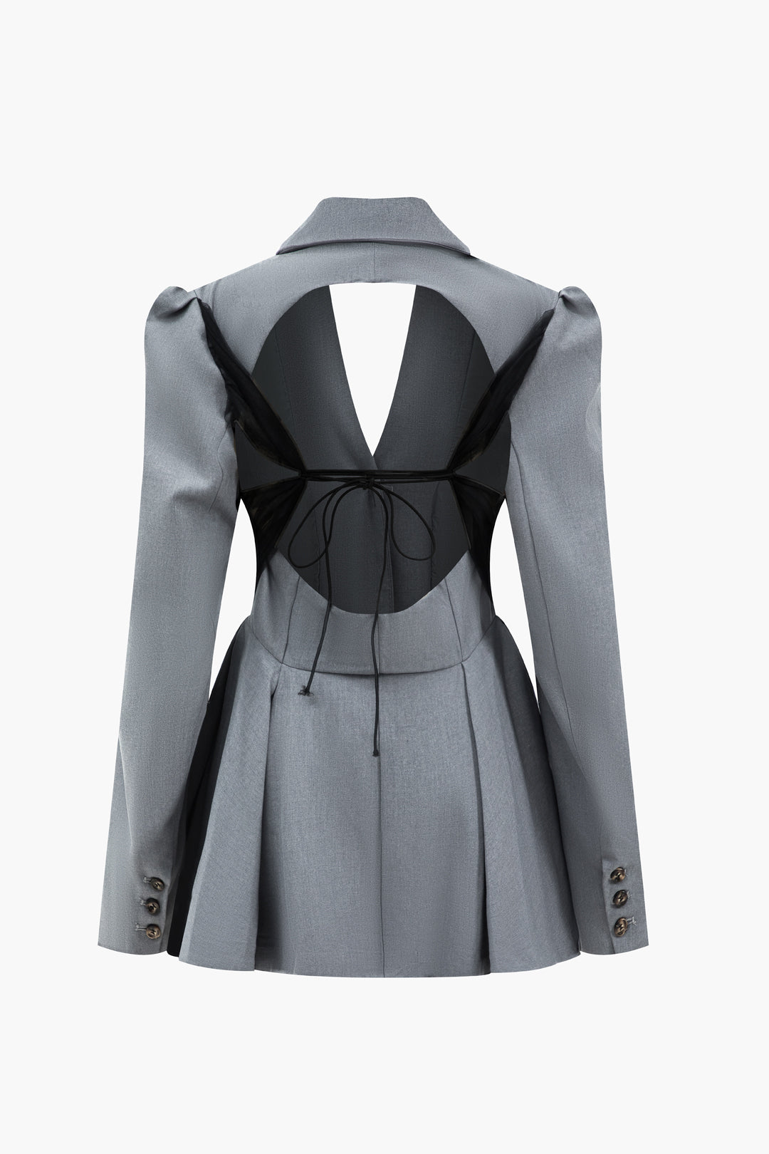 Çentikli Yaka Dantelli Sırtı Açık Blazer