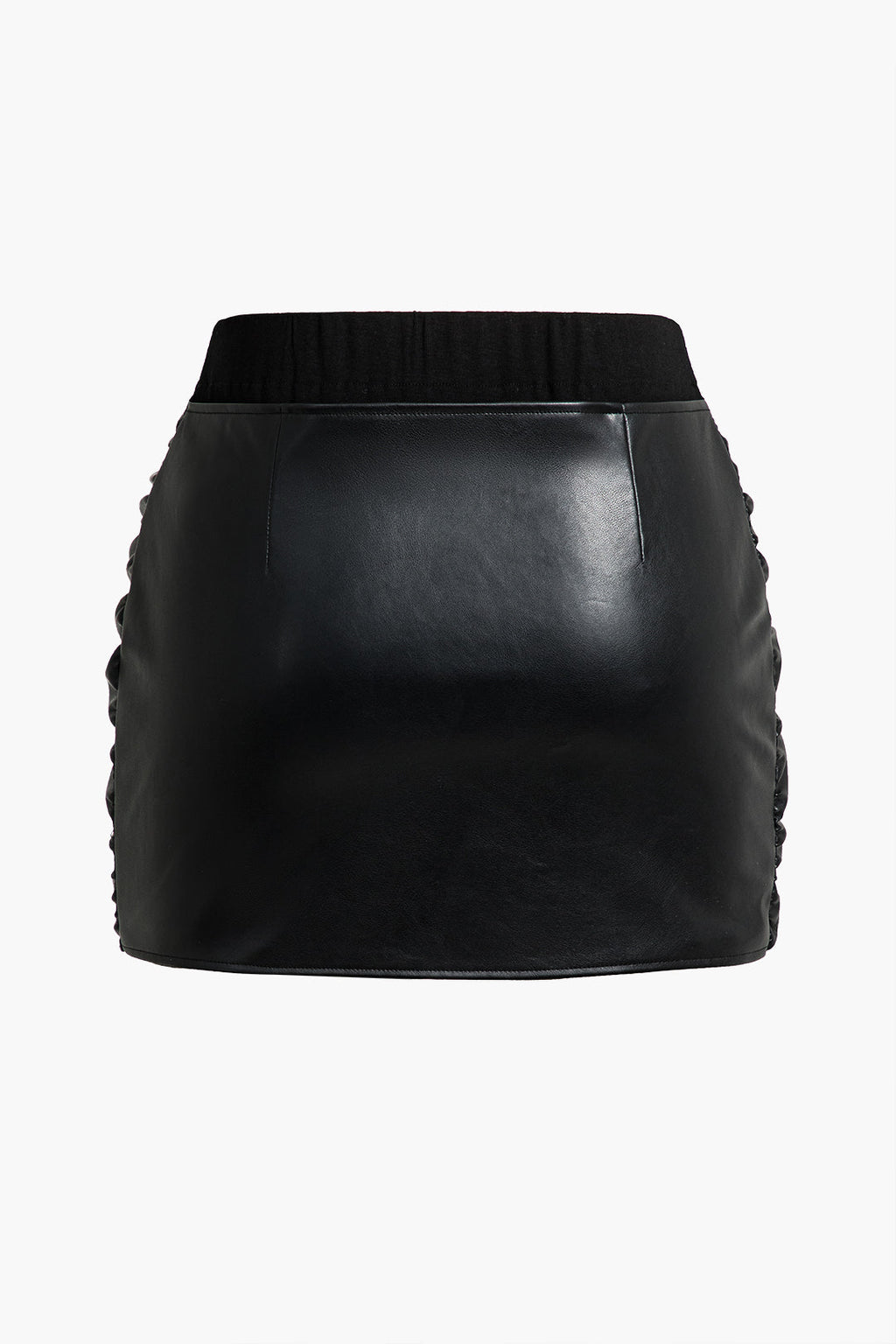 Büyük Beden Deri Kravatlı Önü Patchwork Etek