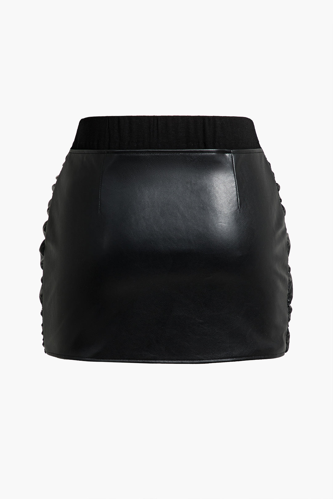 Büyük Beden Deri Kravatlı Önü Patchwork Etek