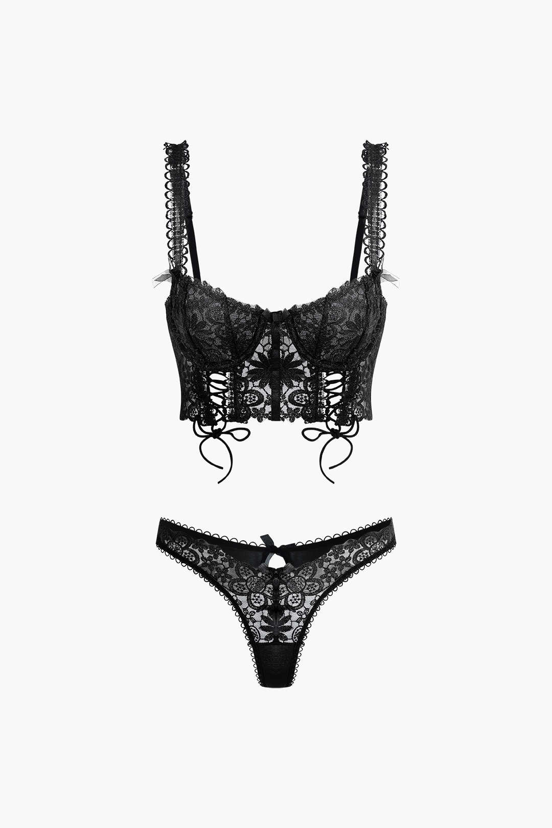 Dantel Bağlama Ön Bustiyer, Top ve Şort Seti