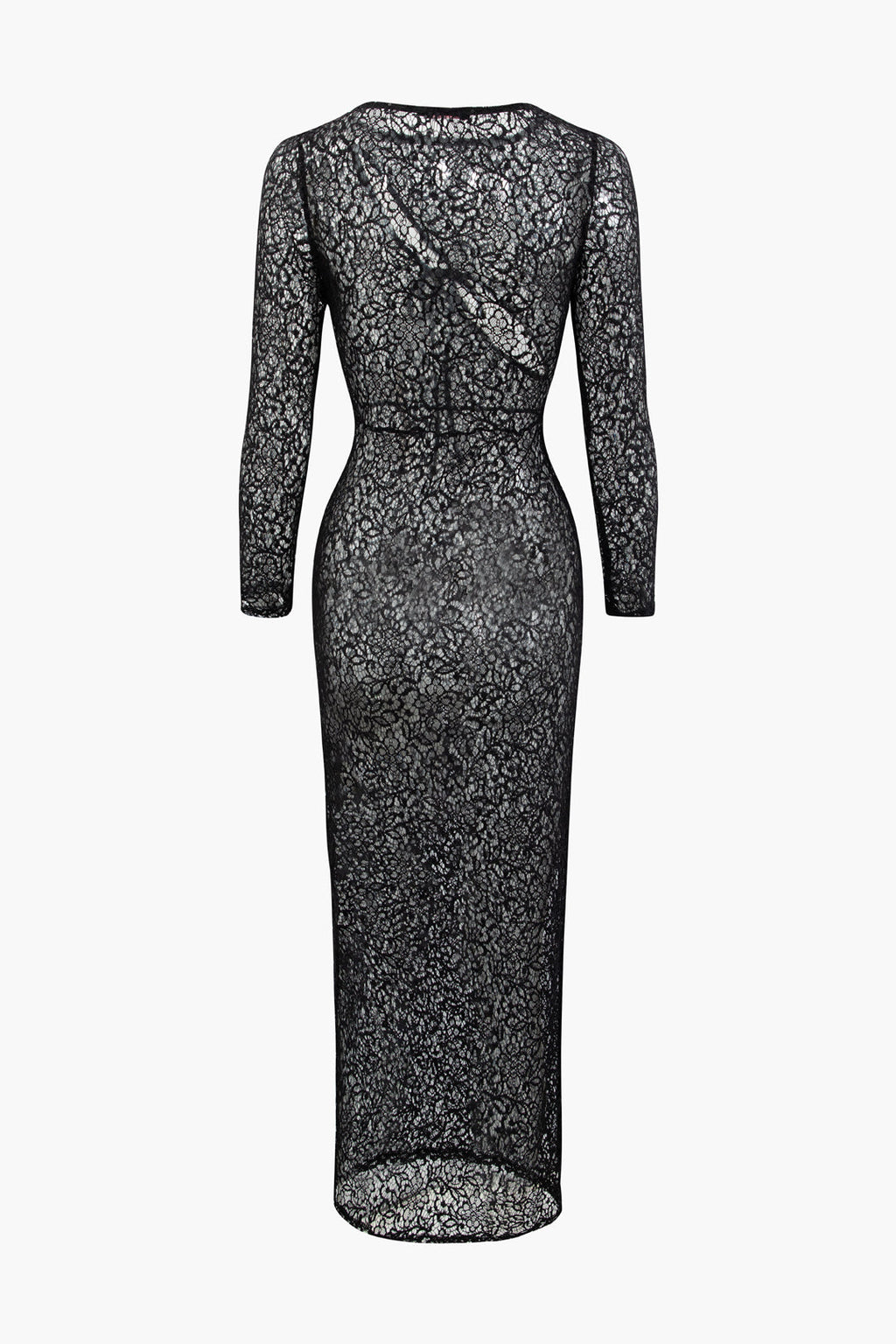 Dantelli Transparan Kesilmiş Önden Bağlamalı maksi Elbise