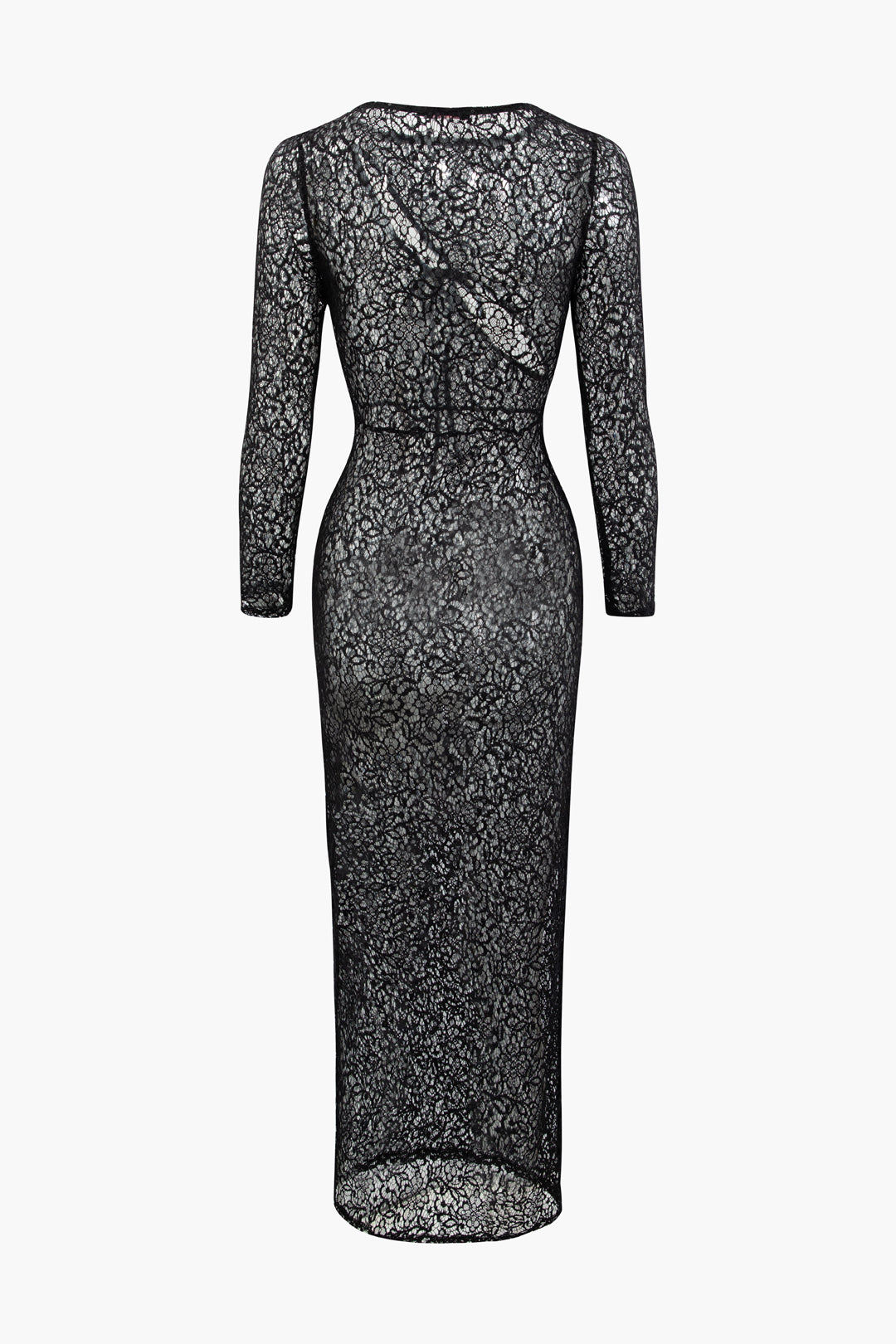 Dantelli Transparan Kesilmiş Önden Bağlamalı maksi Elbise