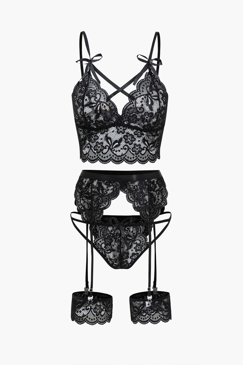 Lace Backless Kesik ve Bağlama Detaylı İç Giyim Garter Seti