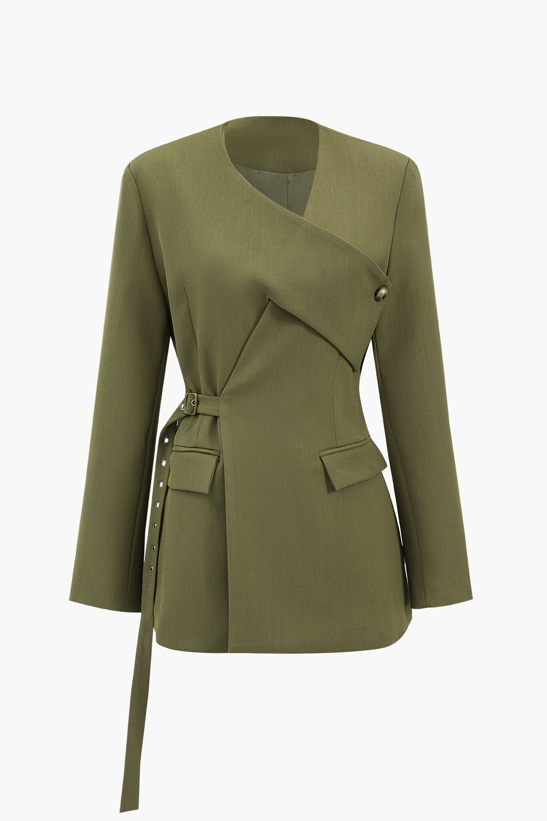 Çapraz Düğme Cepli Kemerli Blazer