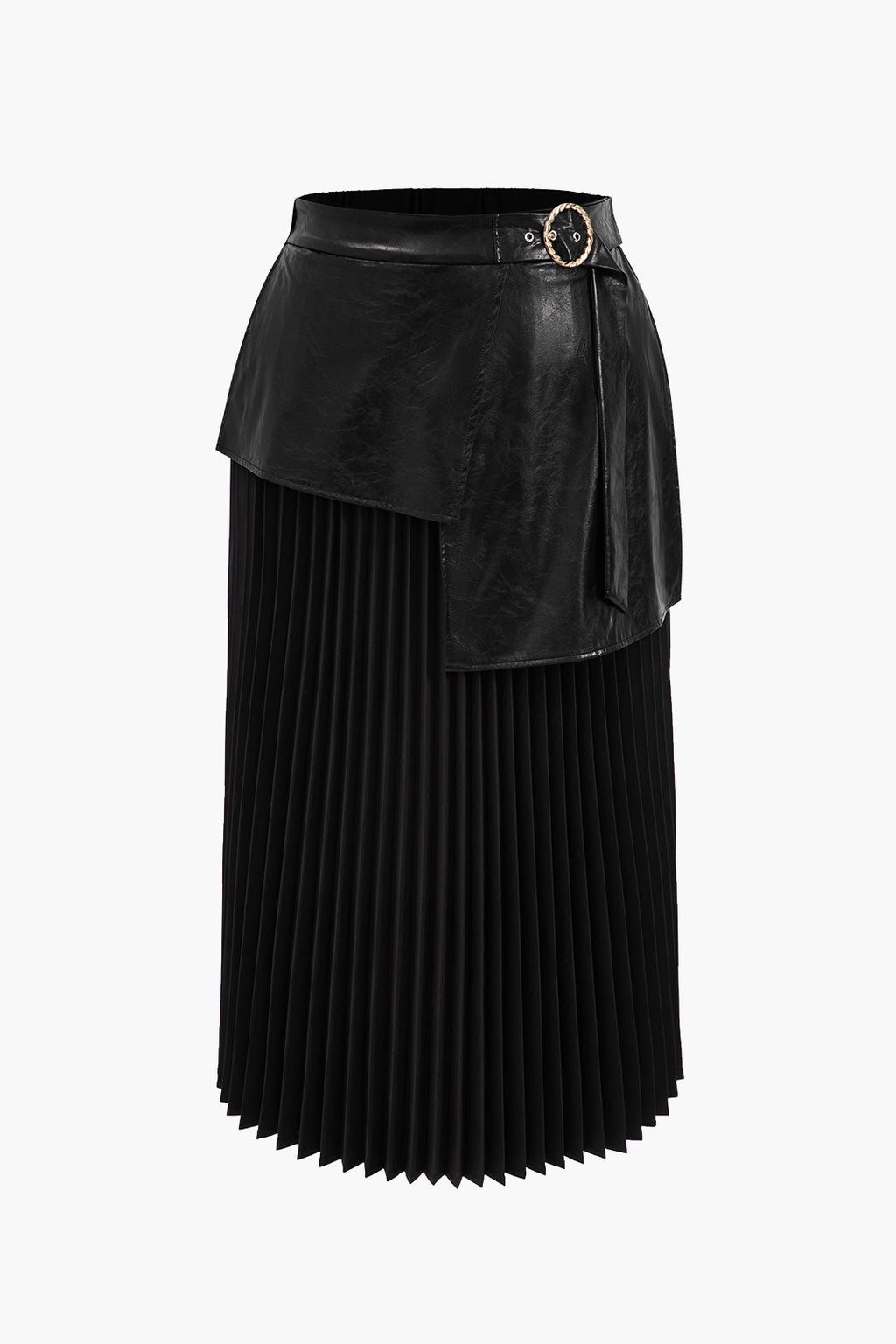 Büyük Beden Deri Patchwork Pileli Asimetrik Etek