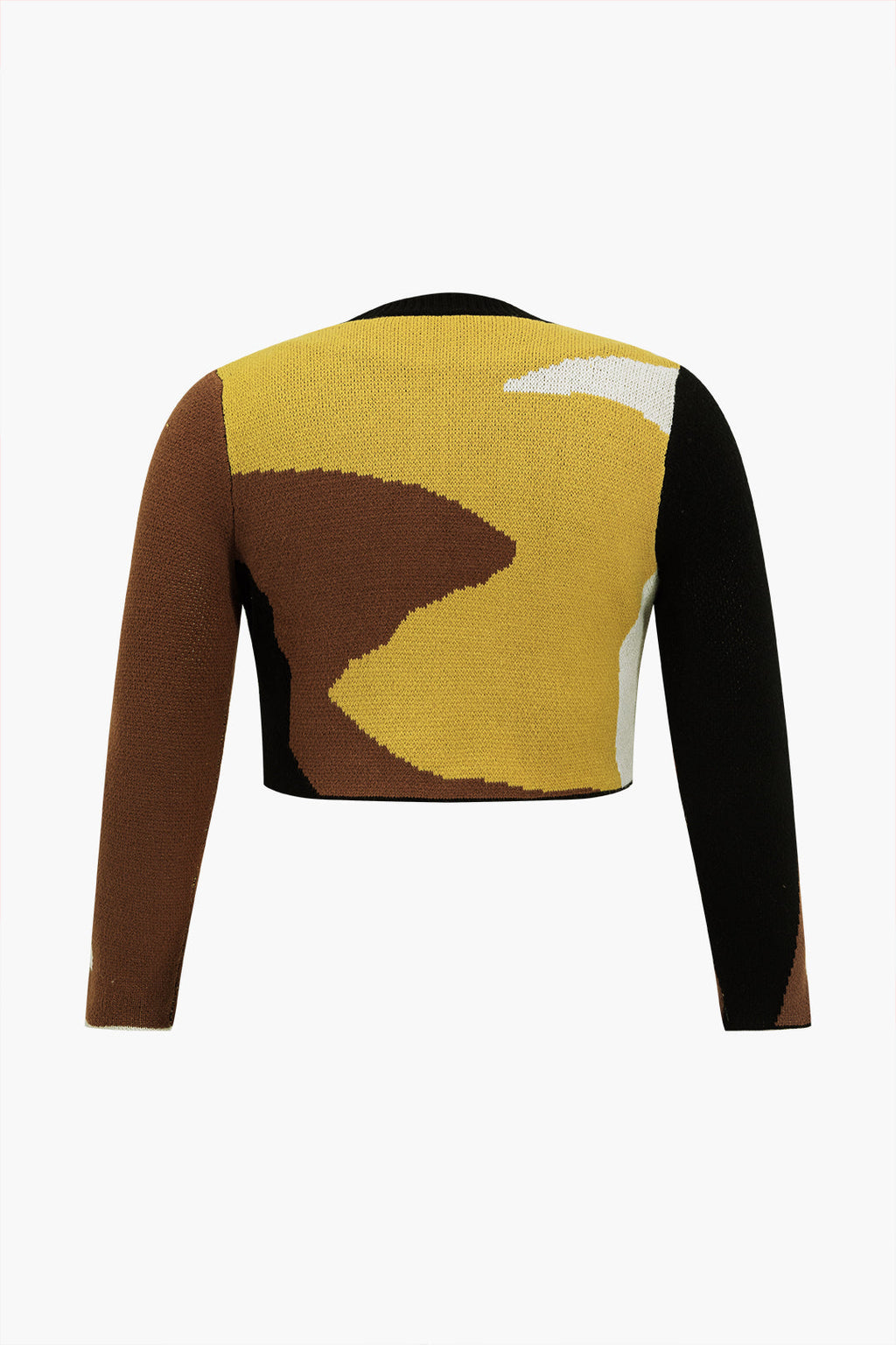 Büyük Beden Kontrast Örgü Uzun Kollu top