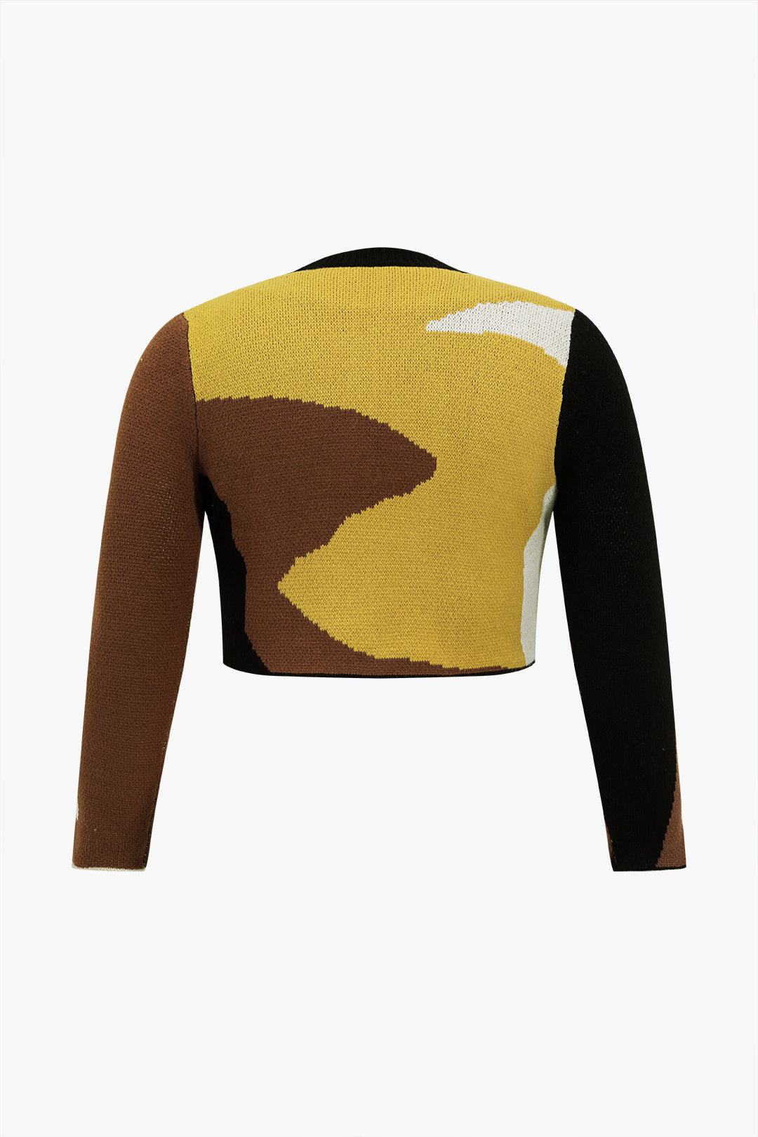 Büyük Beden Kontrast Örgü Uzun Kollu top