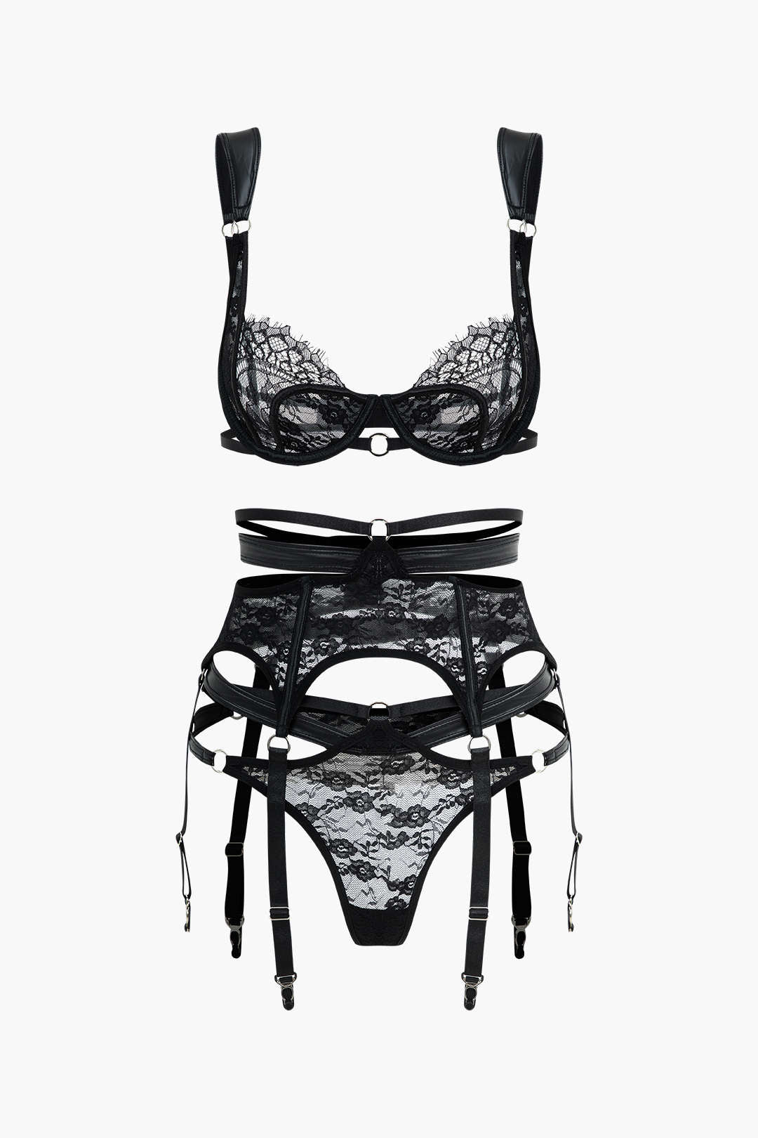 Dantel Şeffaf Kesik Detaylı Sırt Dekolteli Jartiyer Takımı