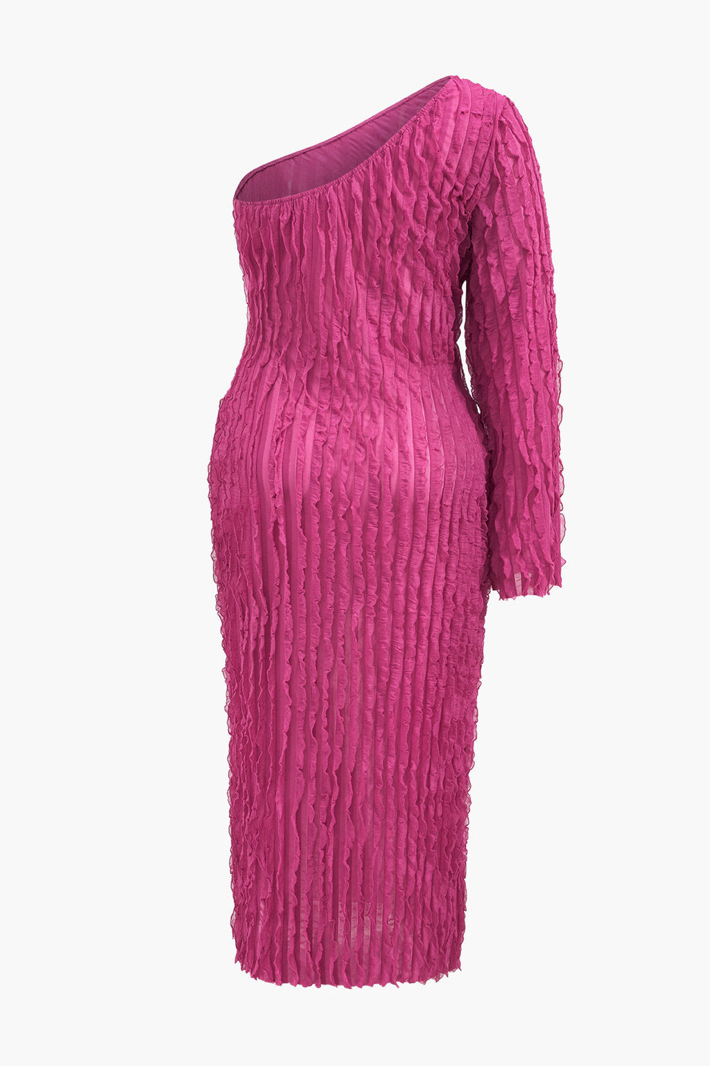 Büyük Beden Uzun Kollu Tek Omuz Midi Elbise