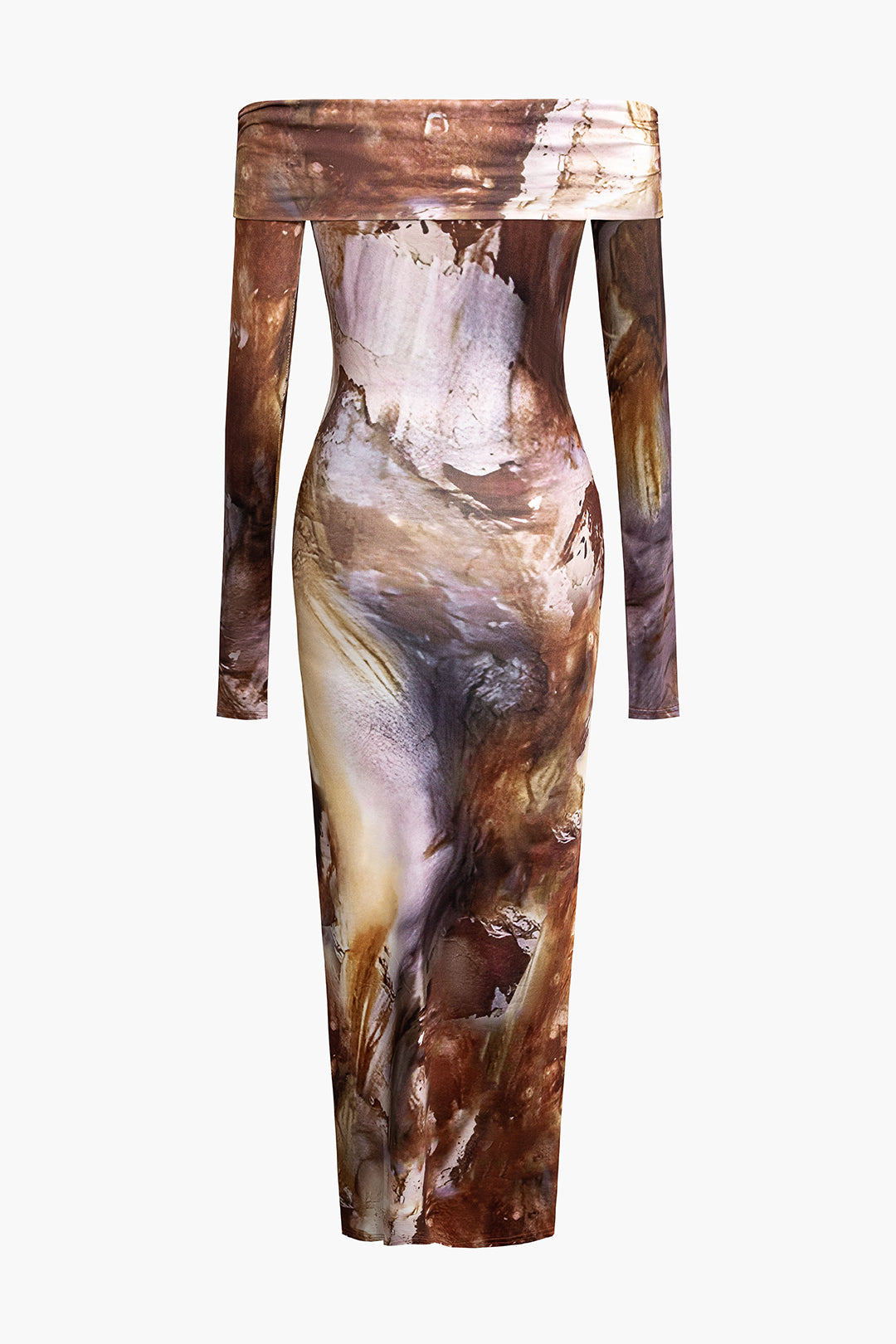 Batik Uzun Kollu Düşük Omuz Midi Elbise