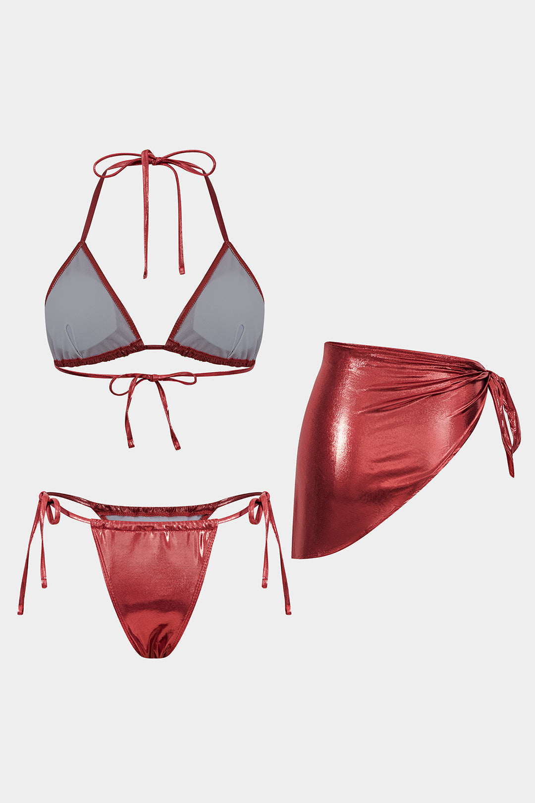 Büzgülü, Sırt Dekolteli Bikini ve Mayo Eteği Pareo Takımı