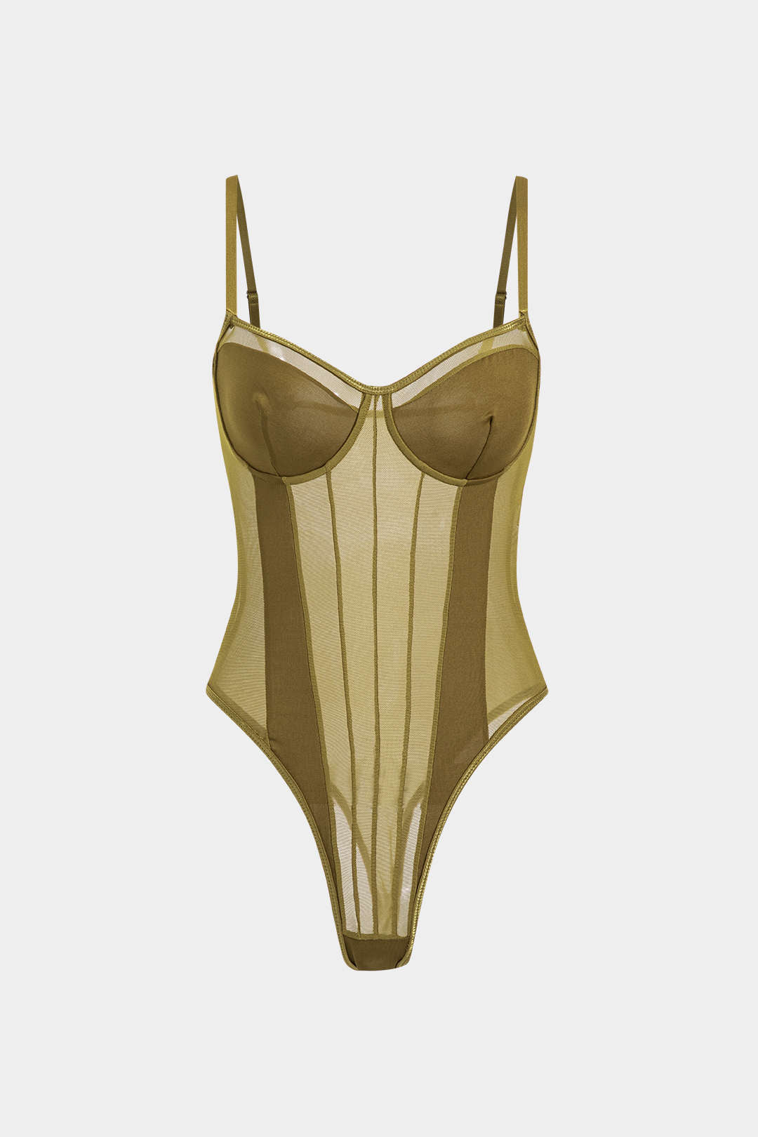 Ağ Detaylı Sırt Açık Şeffaf Patchwork Korseli Askılı Bodysuit