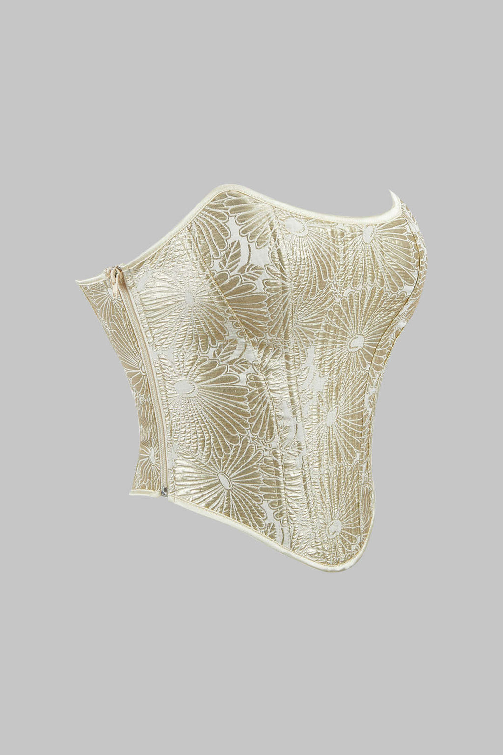 Çiçek Desenli Bağcıklı ve Fermuarlı Korseli Straplez Üst