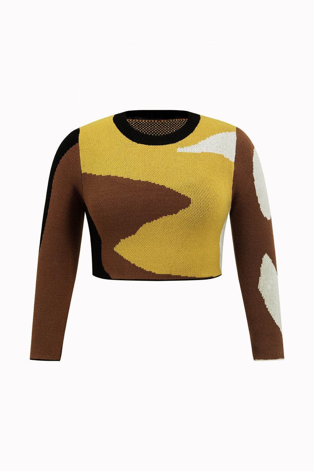 Büyük Beden Kontrast Örgü Uzun Kollu top