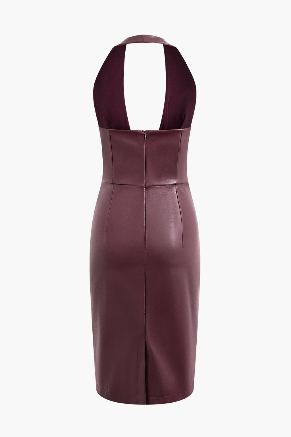 Boyundan Bağlamalı Deri Midi Elbise