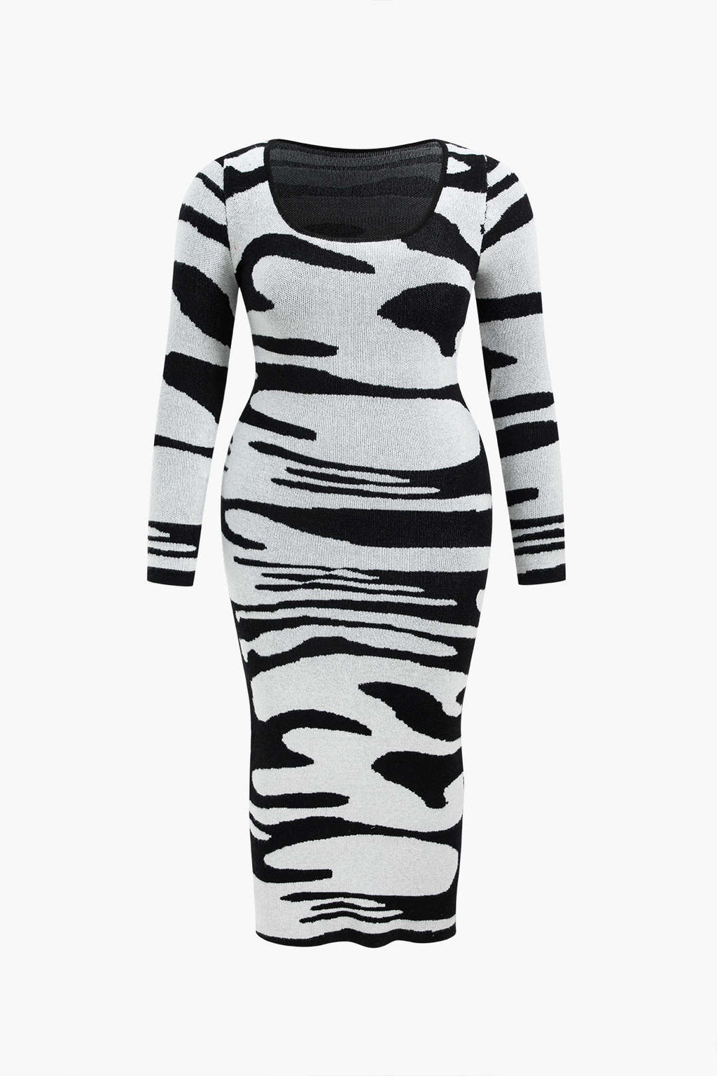 Büyük Beden Soyut Baskı Kazak midi Elbise