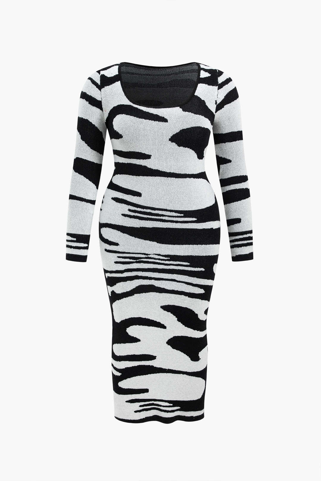 Büyük Beden Soyut Baskı Kazak midi Elbise