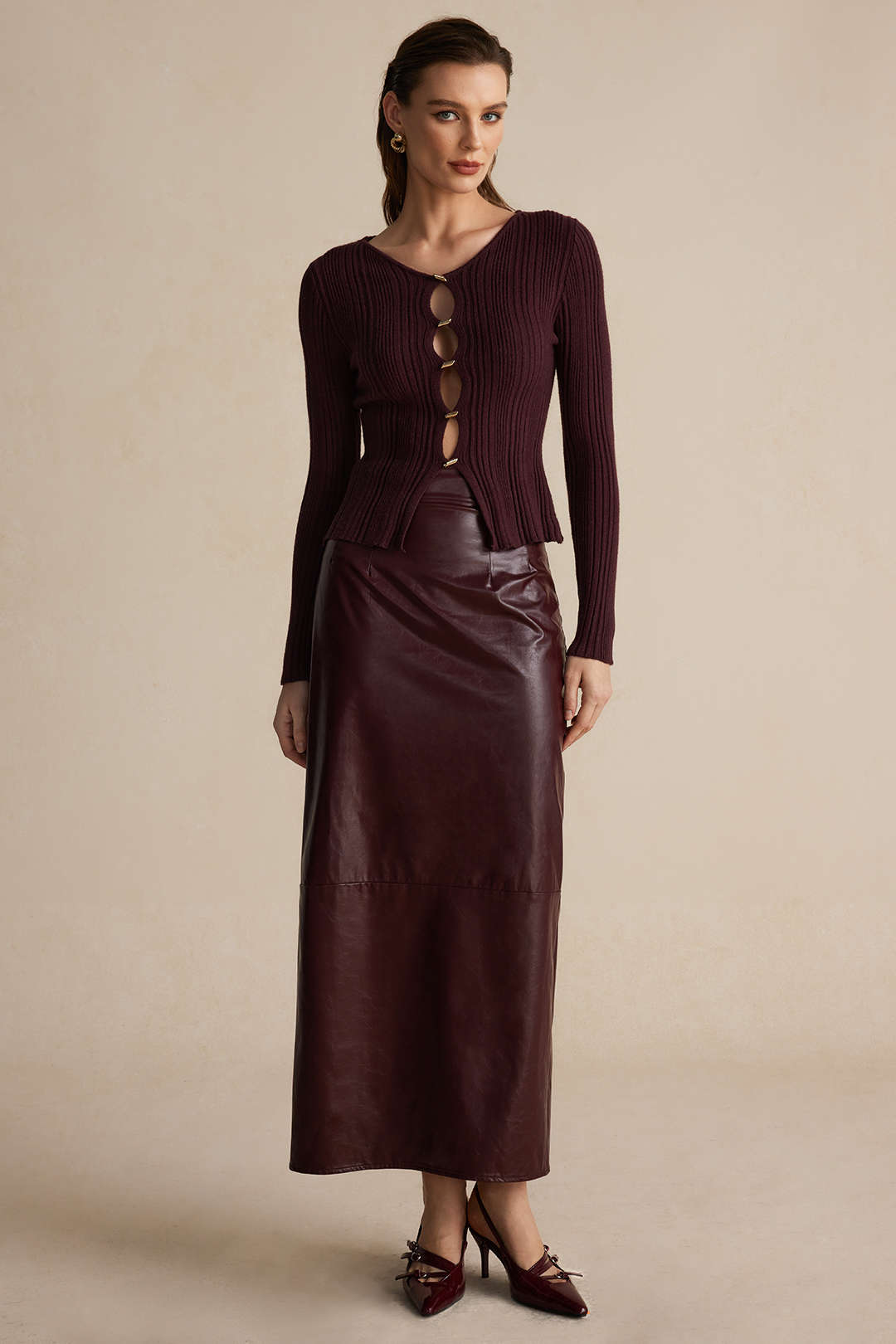 Basic Katı Deri Midi Etek