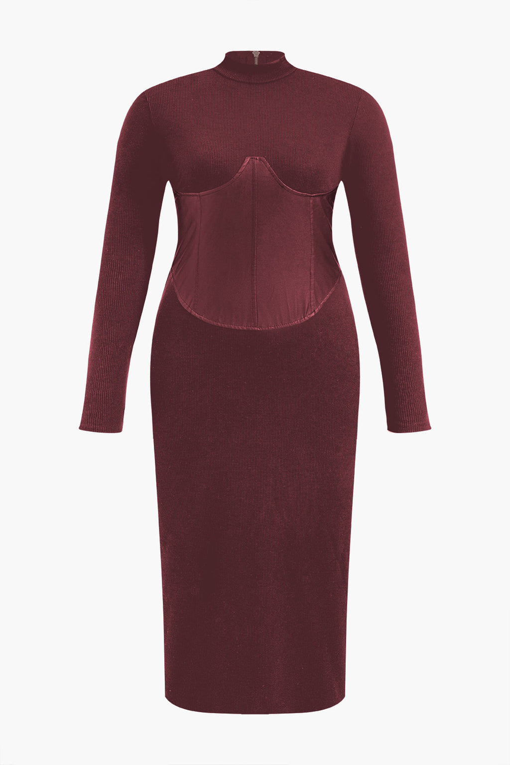 Büyük Beden Deri Patchwork Uzun Kollu maksi Elbise