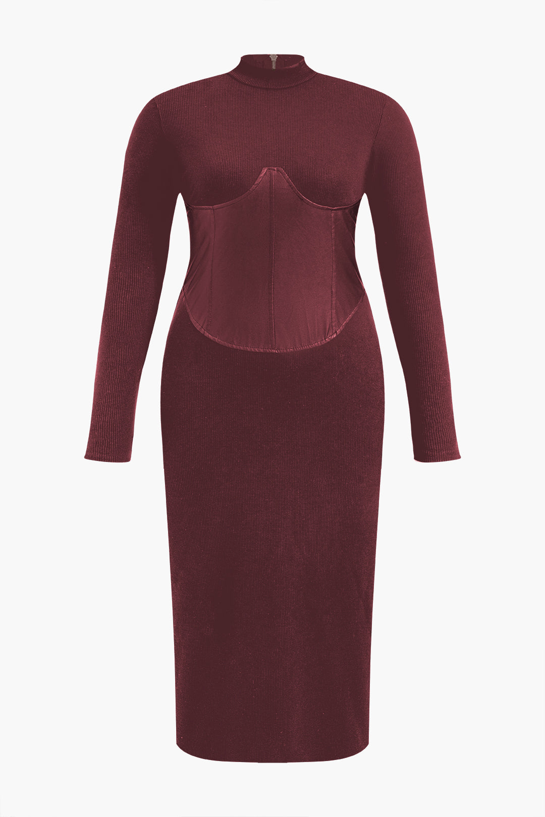 Büyük Beden Deri Patchwork Uzun Kollu maksi Elbise