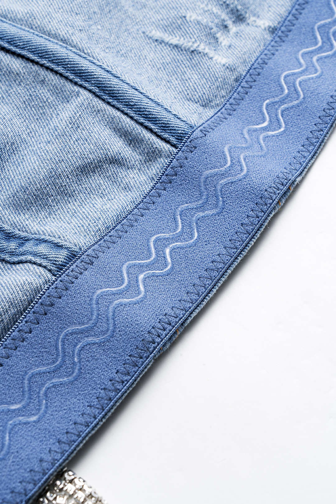 Denim Straz Taşlı Fringeli Büstiyer Sırt Dekolteli Askılı Üst