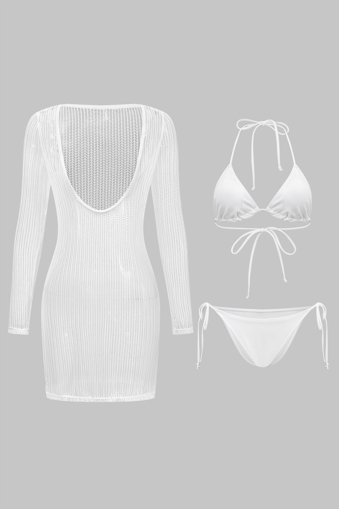 Bağlamalı Bikini ve Uzun Kollu Elbise Örtüsü 3'lü Set