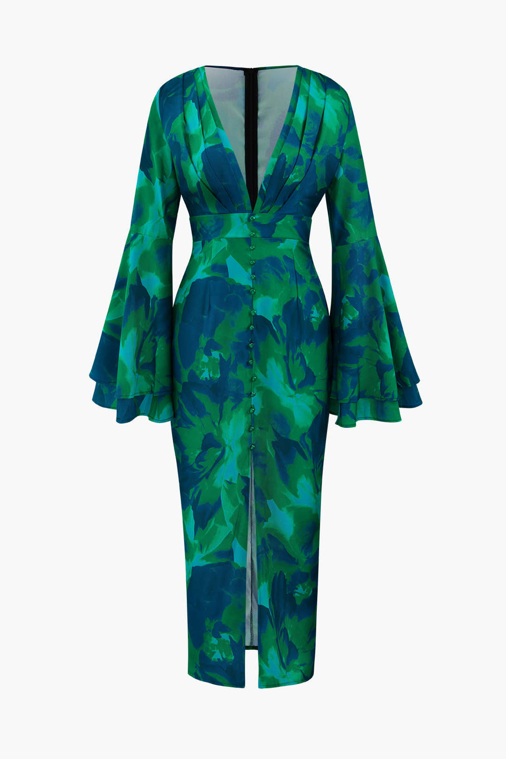 Çiçek Desenli V Yaka Yırtmaçlı maksi Elbise