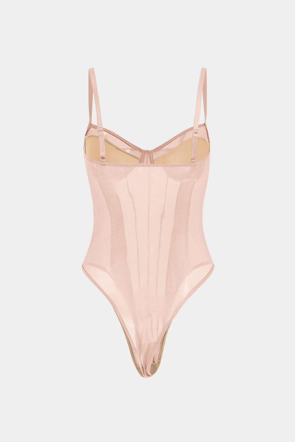 Ağ Detaylı Sırt Açık Şeffaf Patchwork Korseli Askılı Bodysuit