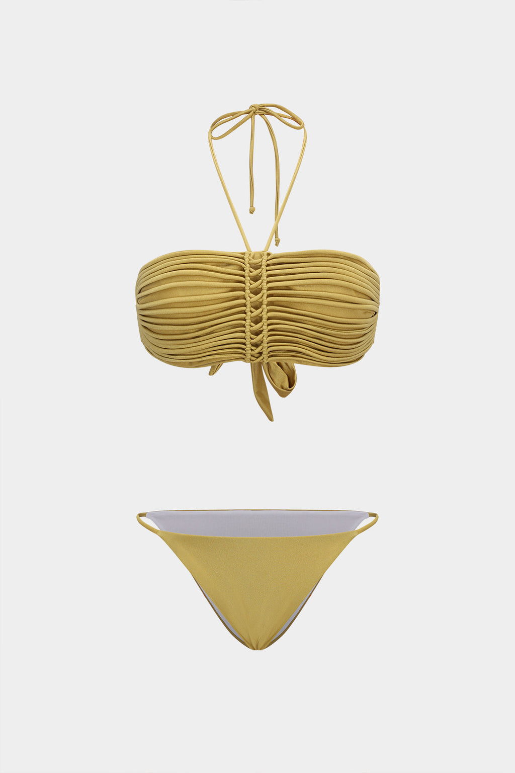 Büzgülü Bağlamalı Sırt Dekolteli Bikini Takımı