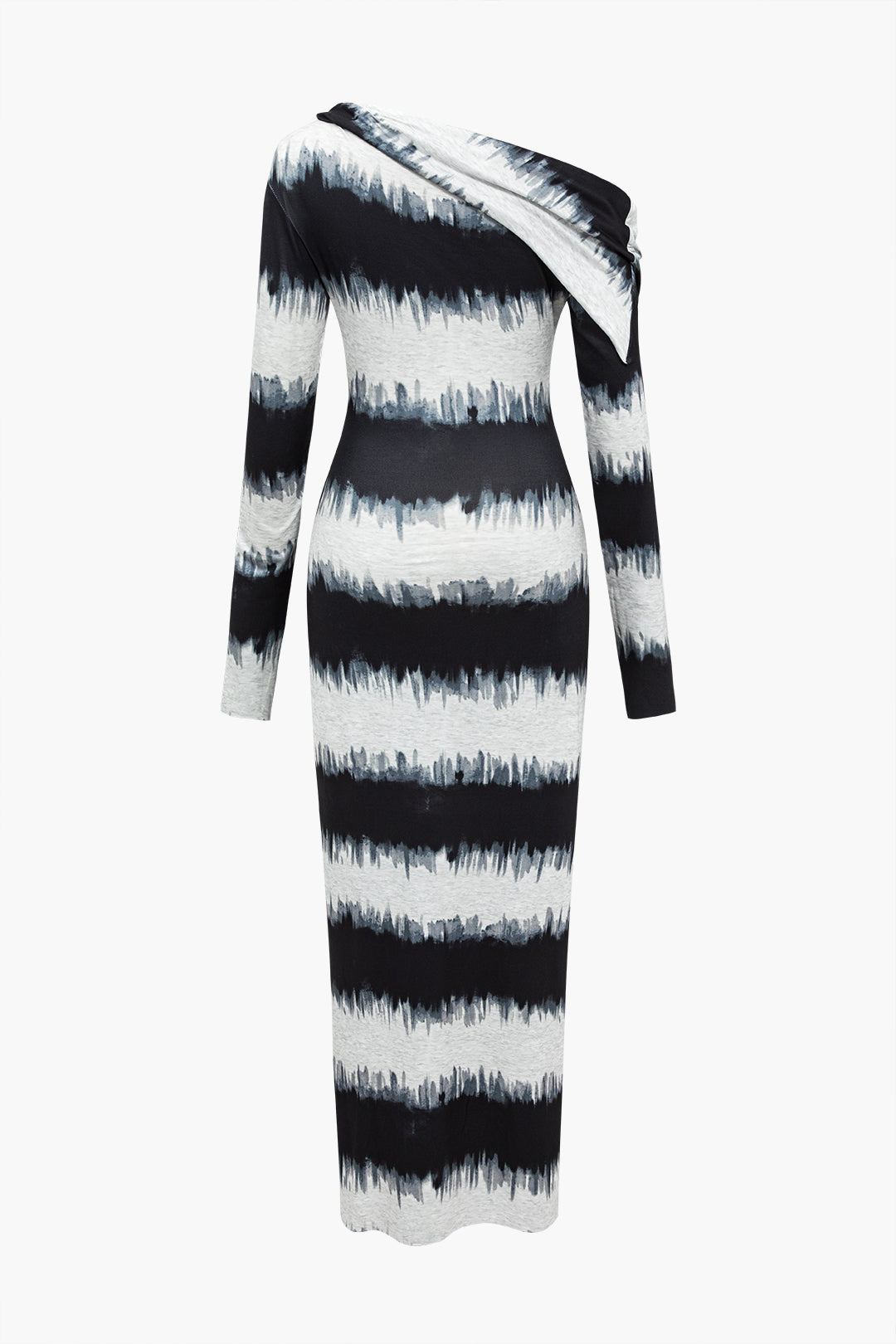 Çizgili Desenli Asimetrik Omuz maksi Elbise