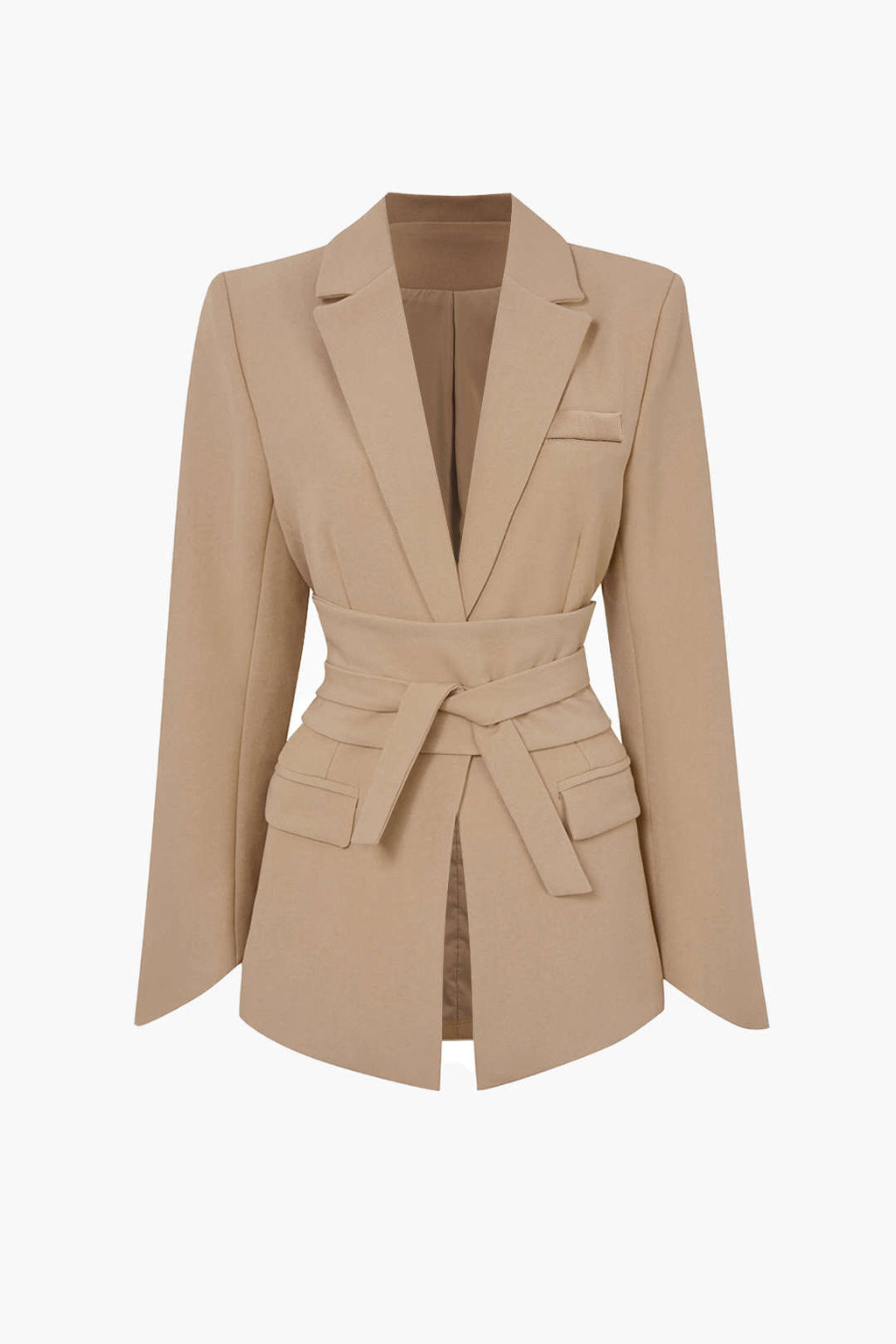Basic Katı Çentikli Yaka Kuşaklı Blazer