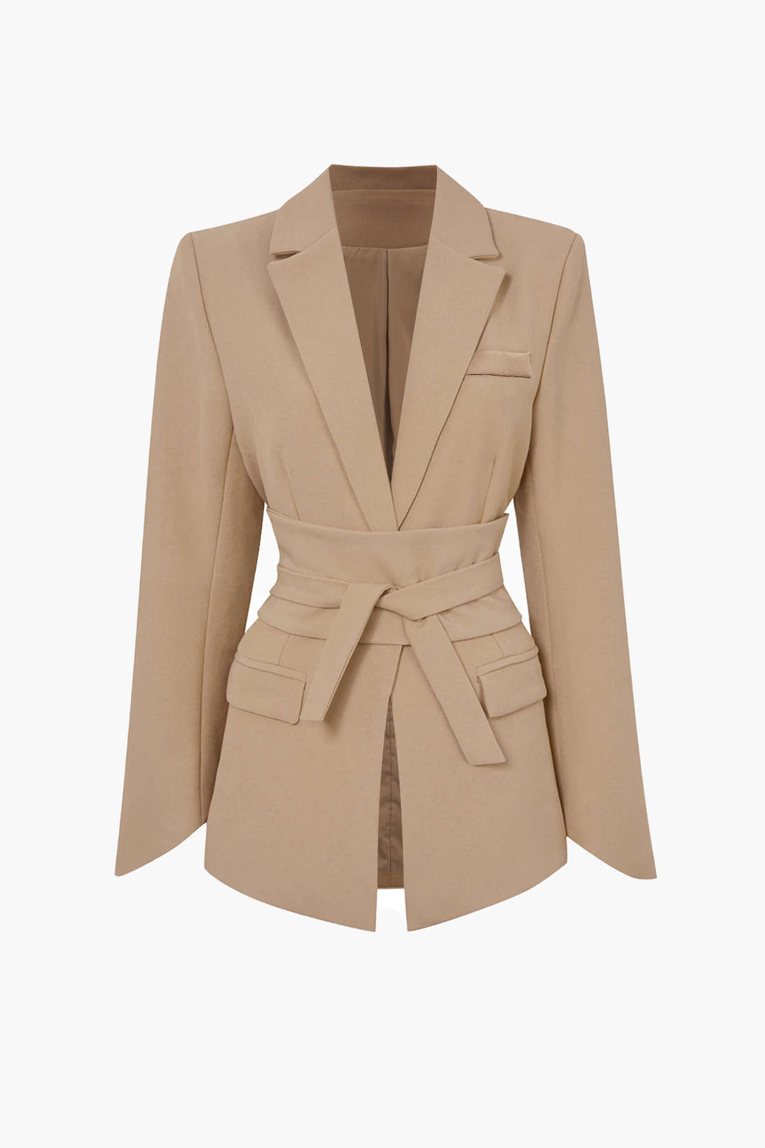 Basic Katı Çentikli Yaka Kuşaklı Blazer