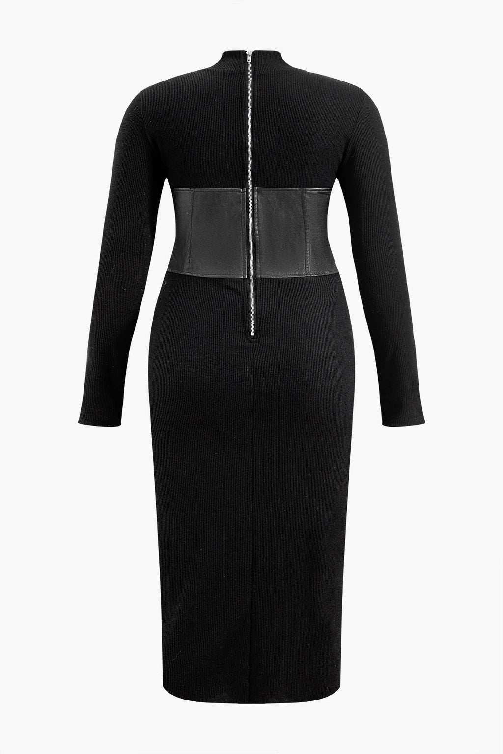 Büyük Beden Deri Patchwork Uzun Kollu maksi Elbise