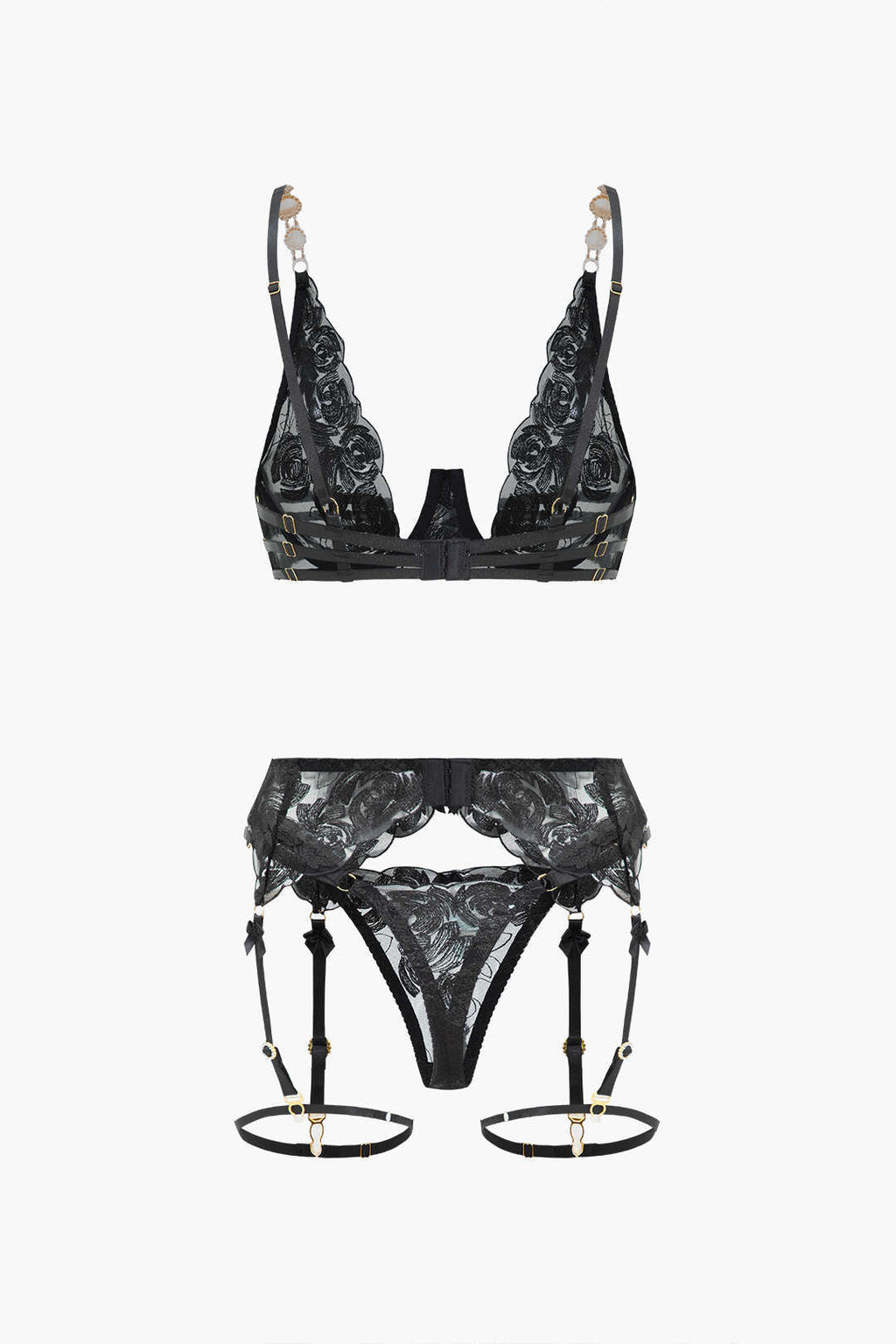 Dantel Metalik Zincir Nakışlı Jartiyer Takımı