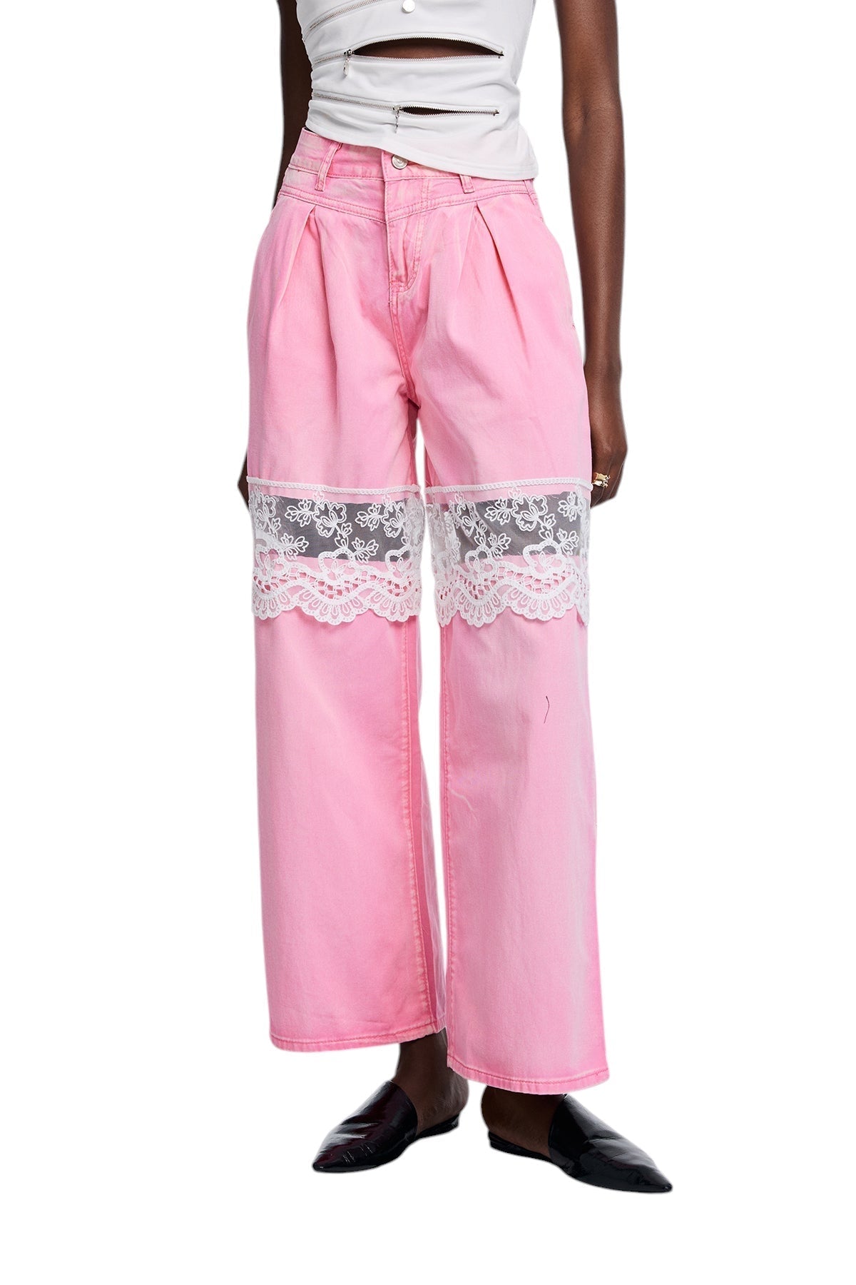 Dantel Detaylı Parçalı Kesik Jean