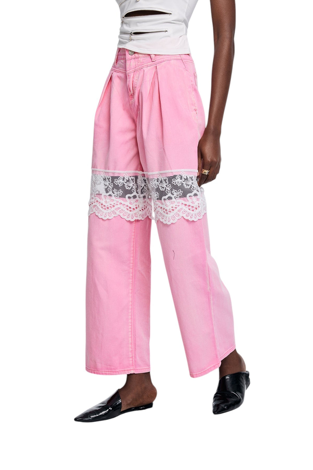 Dantel Detaylı Parçalı Kesik Jean