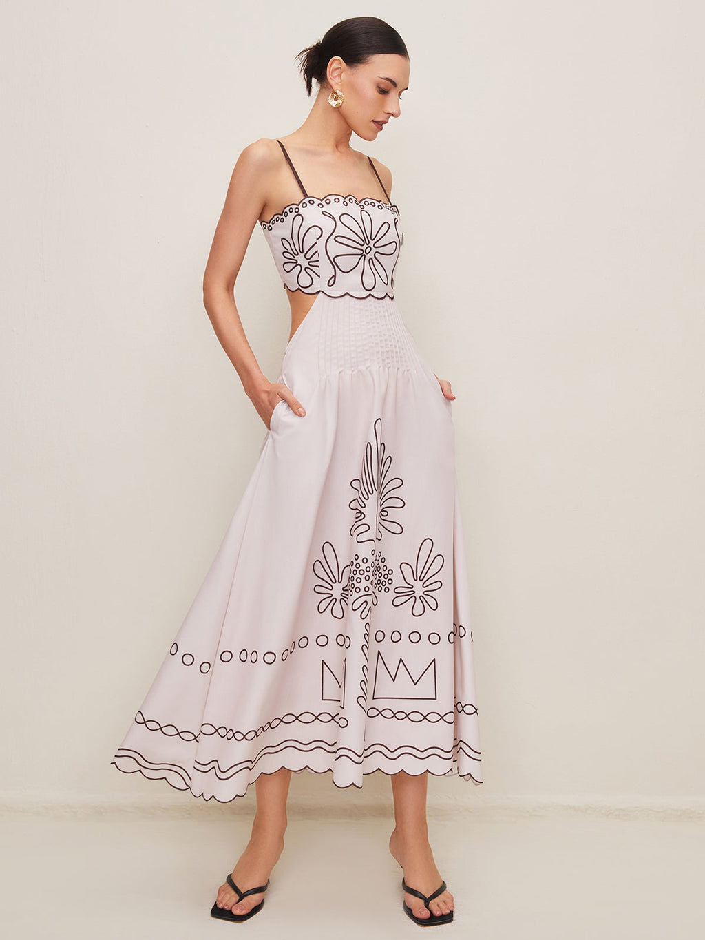 Baskı Cepli Midi Elbise